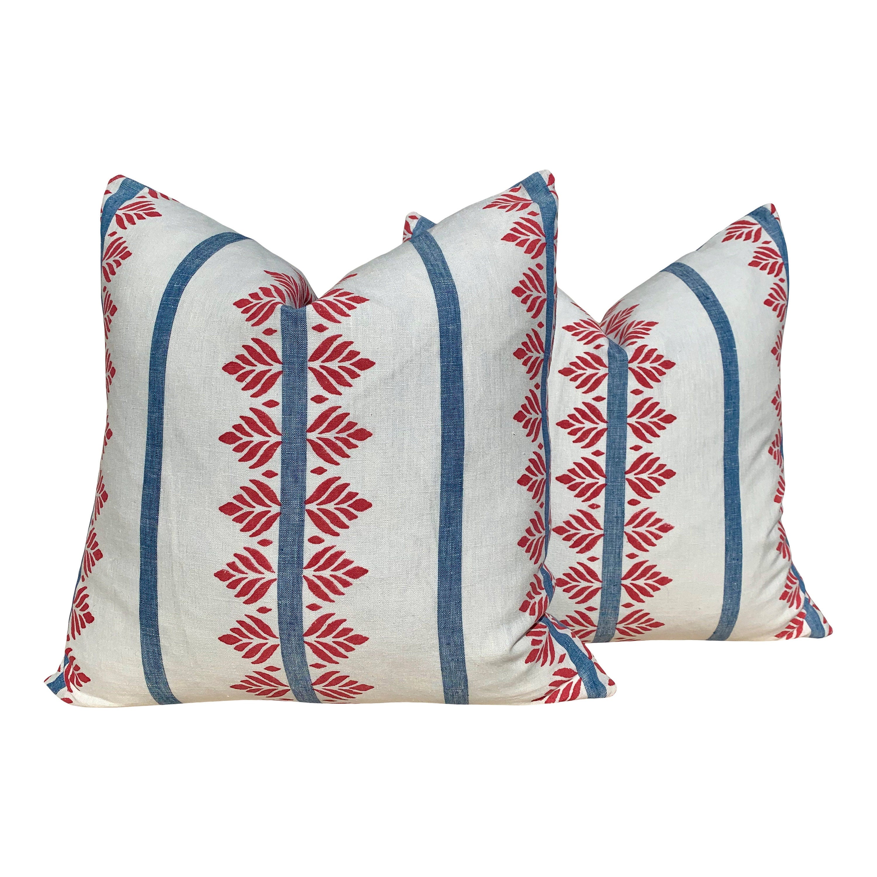 Designer Fern Stripe Pillow in Blue and Red. Accent Stripe Pillow, Decorative Pillow Cover, Designer Throw Pillow, Designer Lumbar Pillow