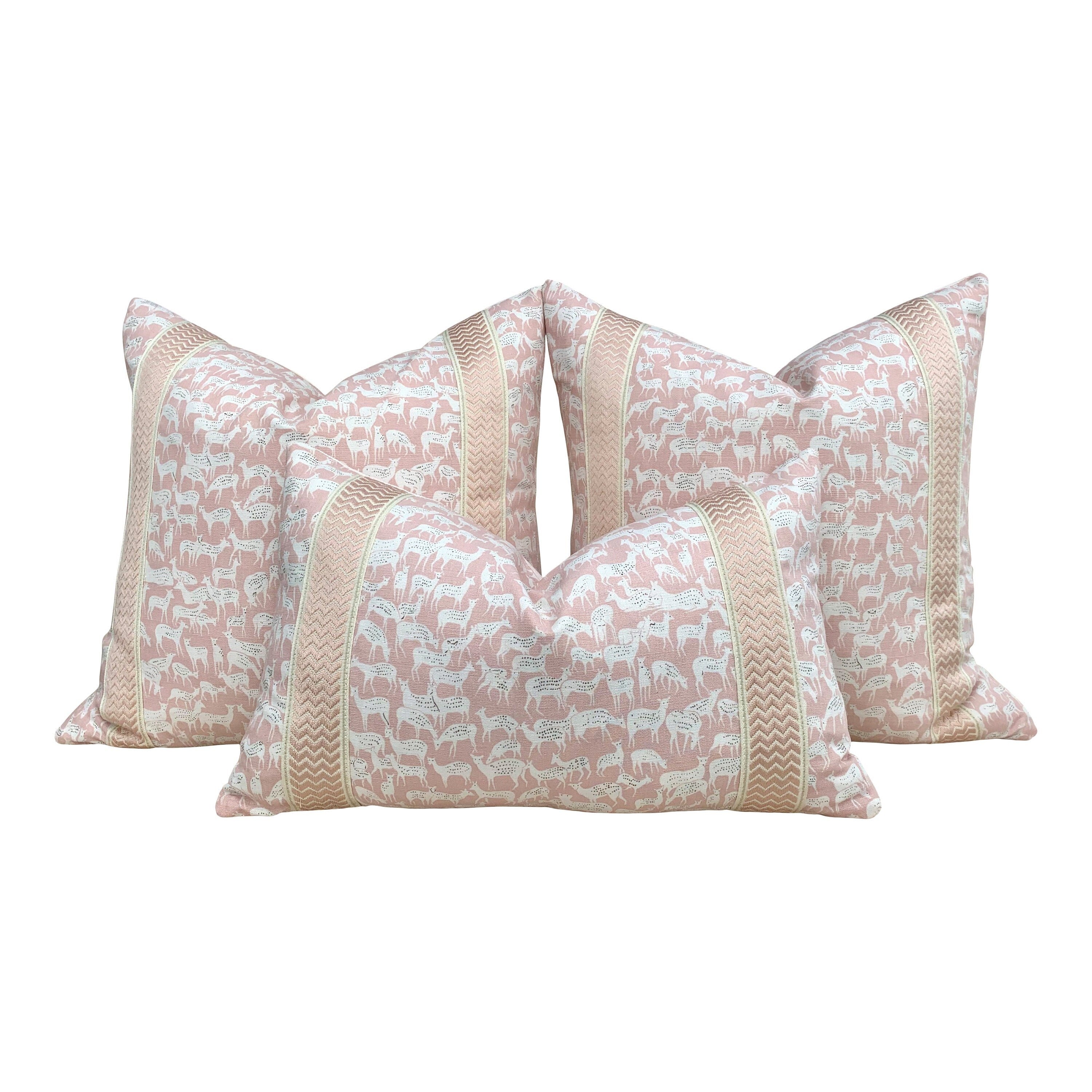 Schumacher Fauna Pillow in Blush. Decorative Pillow, accent throw cushion, designer pillow cover, lumbar accent pillow.