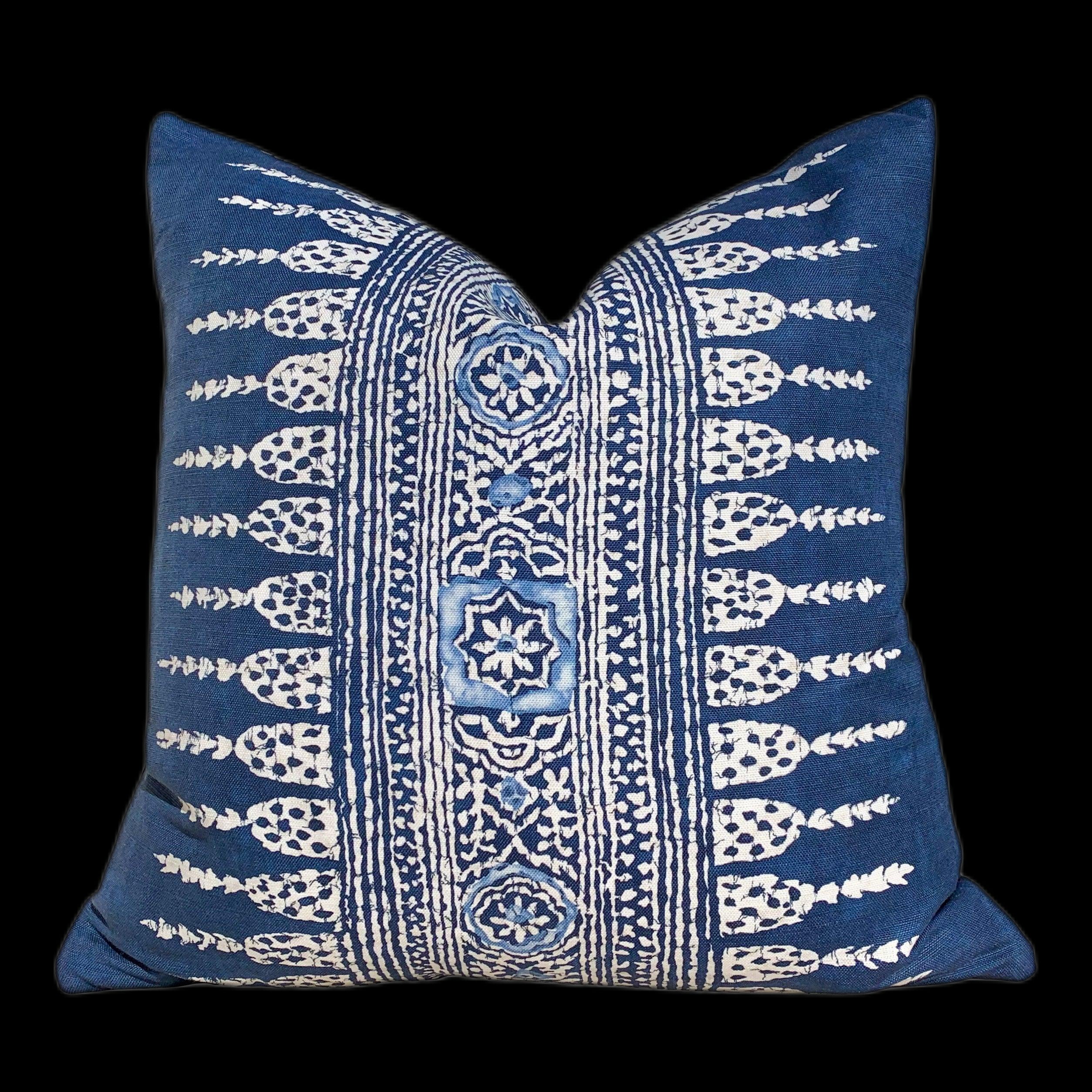 Thibaut Javanese Stripe Pillow in Navy Blue  and White. Lumbar Decorative Pillow. Accent Throw pillow, Designer pillows, high end cushion