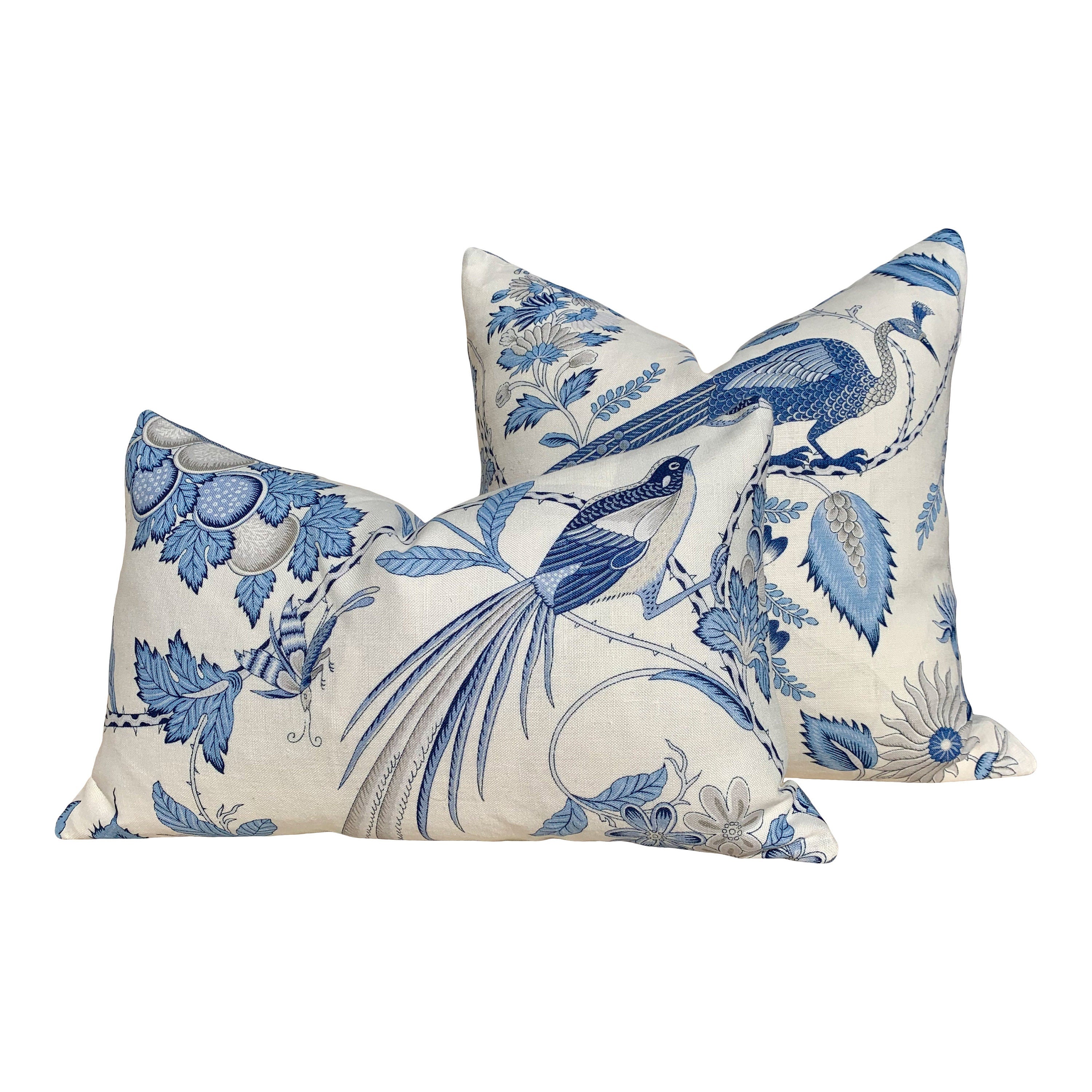 Schumacher Champagne Pillow in Blue and Gris. Lumbar Linen Pillow, designer pillow, accent cushion cover, decorative pillow