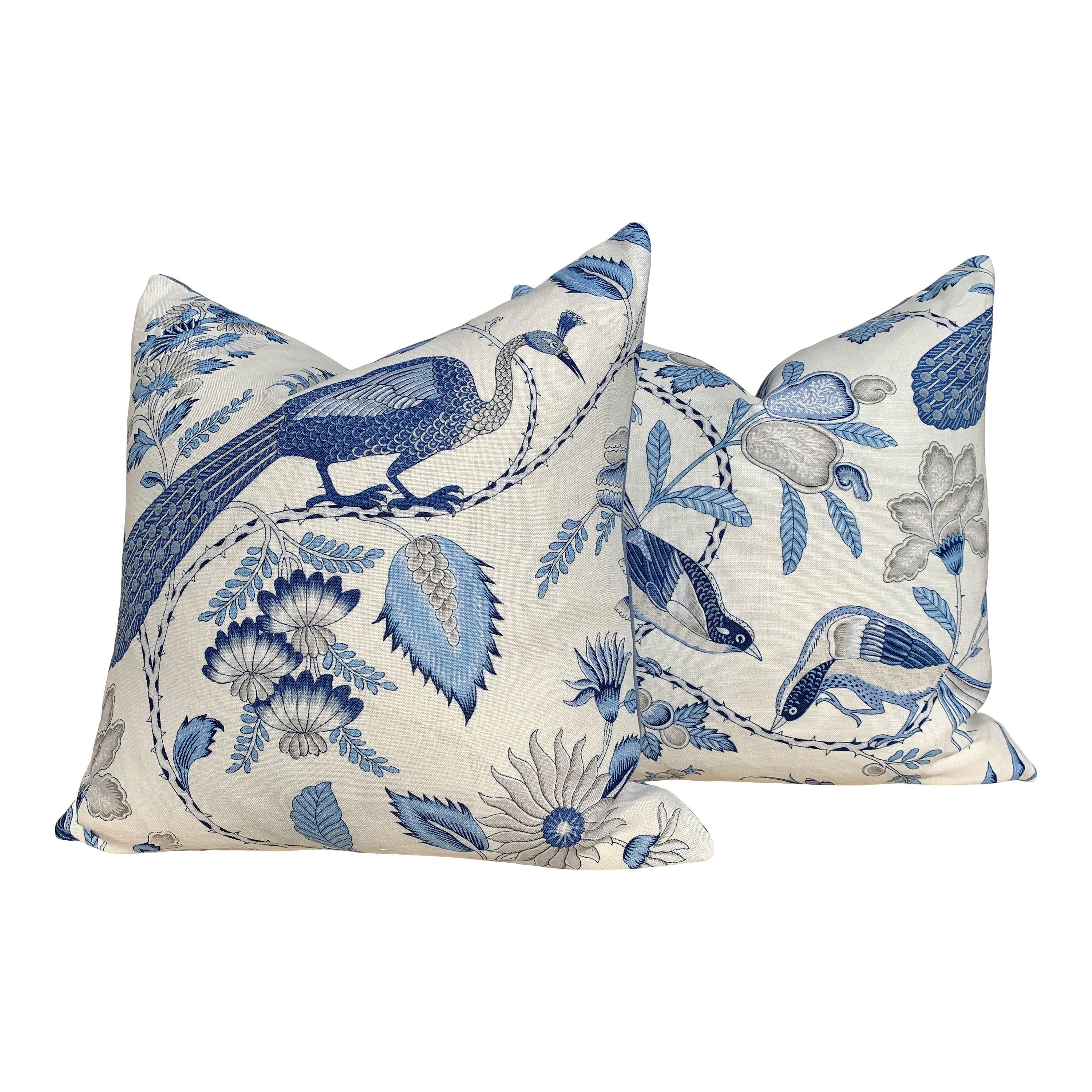 Schumacher Champagne Pillow in Blue and Gris. Lumbar Linen Pillow, designer pillow, accent cushion cover, decorative pillow