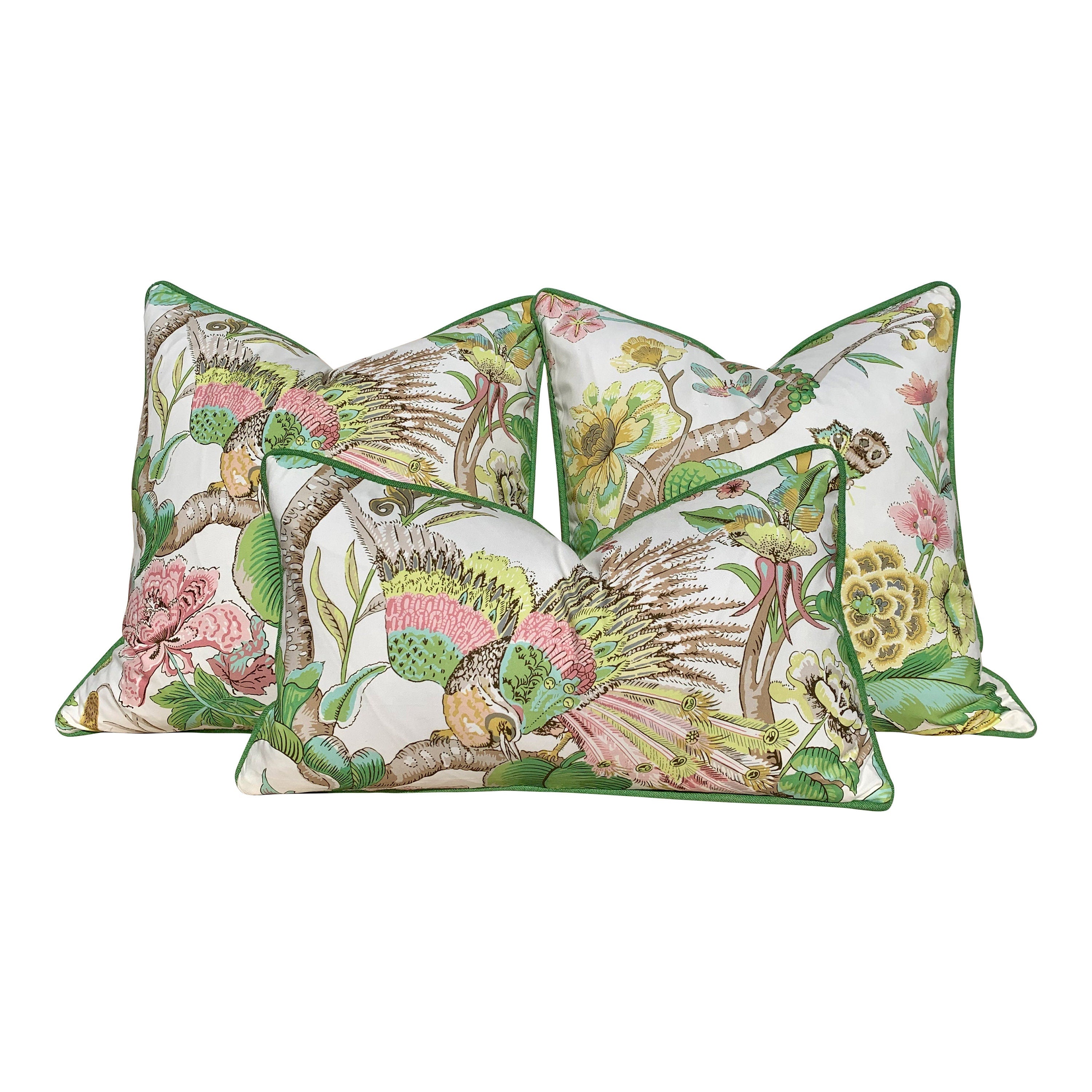 Schumacher Cranley Garden Pillow. Floral Lumbar Pillow, Green Yellow Pillow, Euro Sham 26"x26", Fauna Pillow Cover