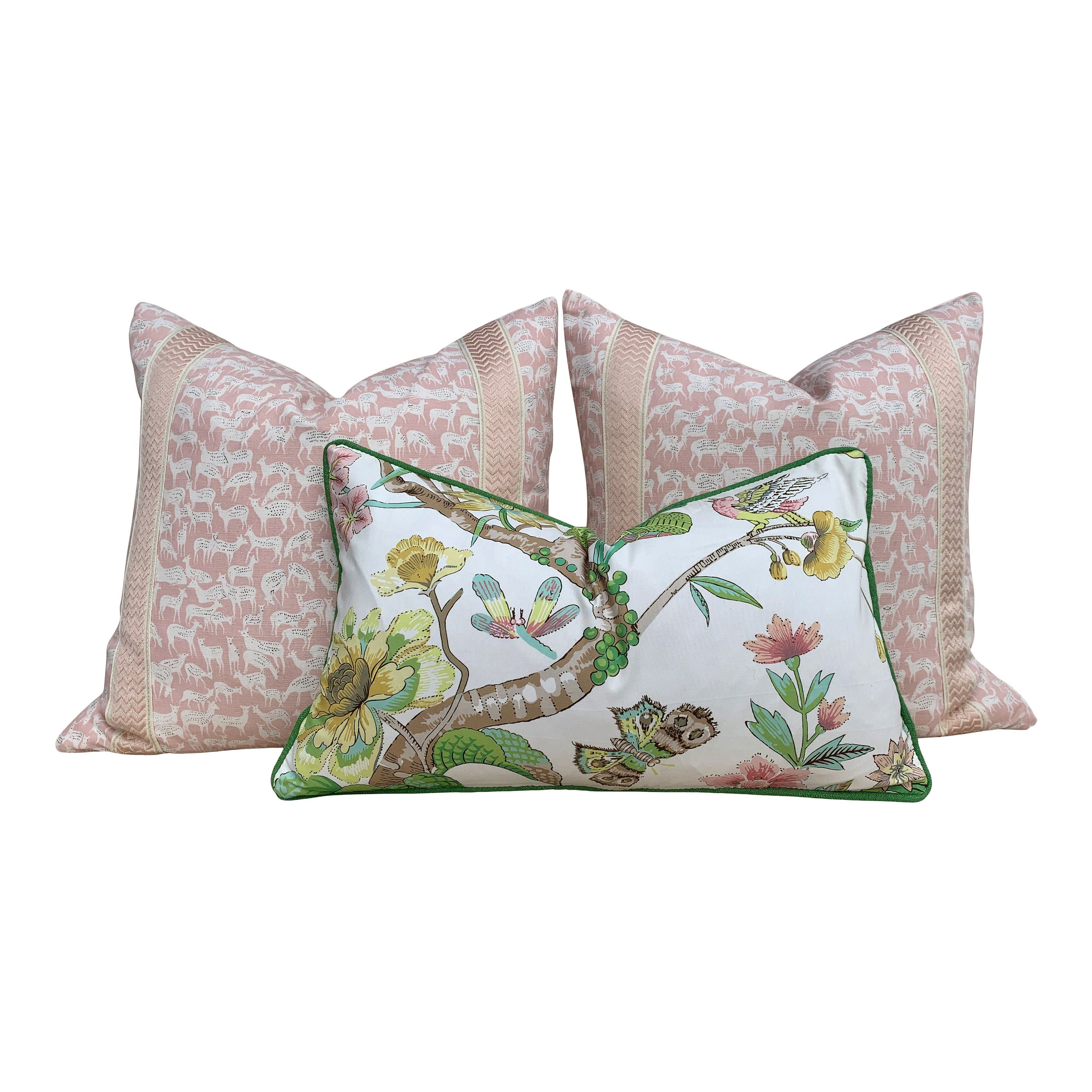 Schumacher Cranley Garden Pillow. Floral Lumbar Pillow, Green Yellow Pillow, Euro Sham 26"x26", Fauna Pillow Cover