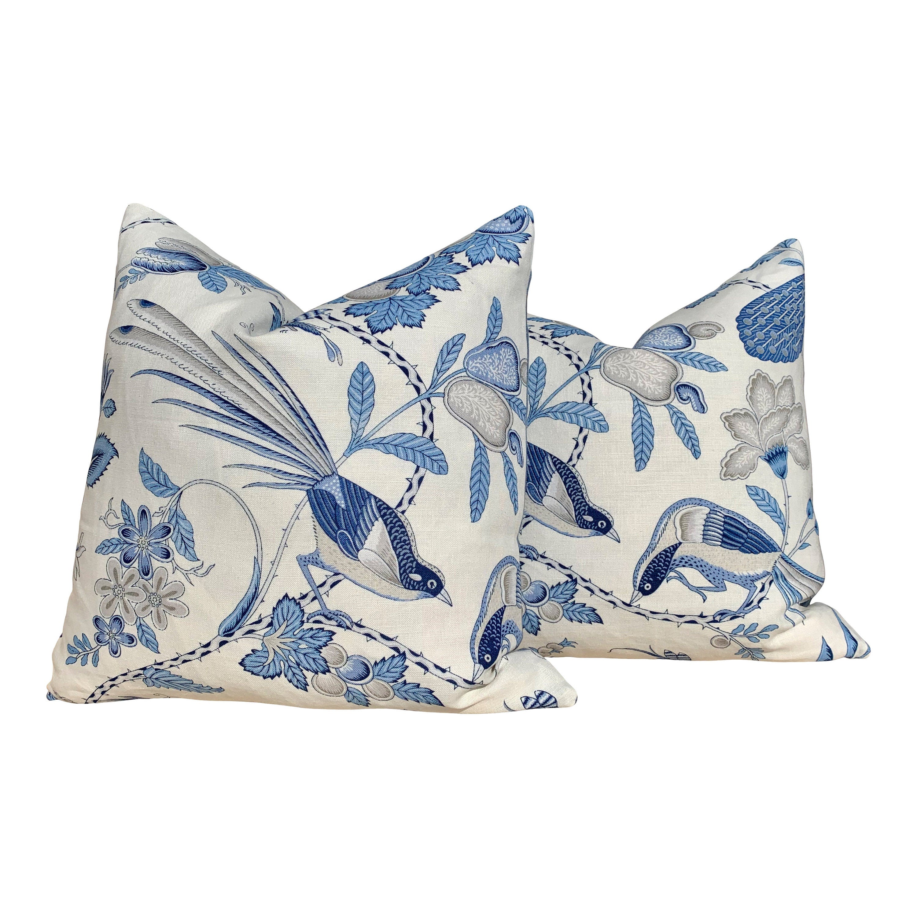 Schumacher Champagne Pillow in Blue and Gris. Lumbar Linen Pillow, designer pillow, accent cushion cover, decorative pillow