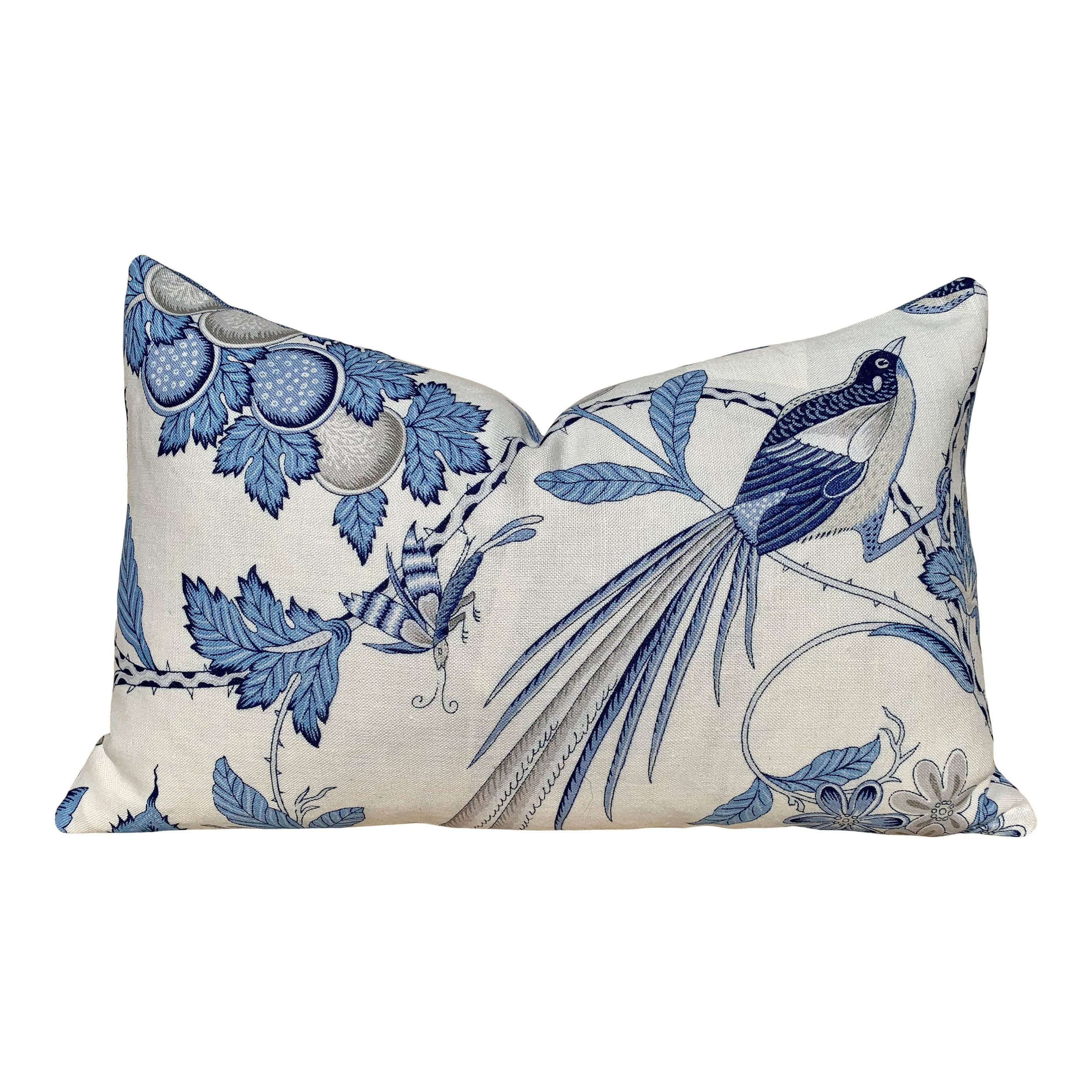 Schumacher Champagne Pillow in Blue and Gris. Lumbar Linen Pillow, designer pillow, accent cushion cover, decorative pillow