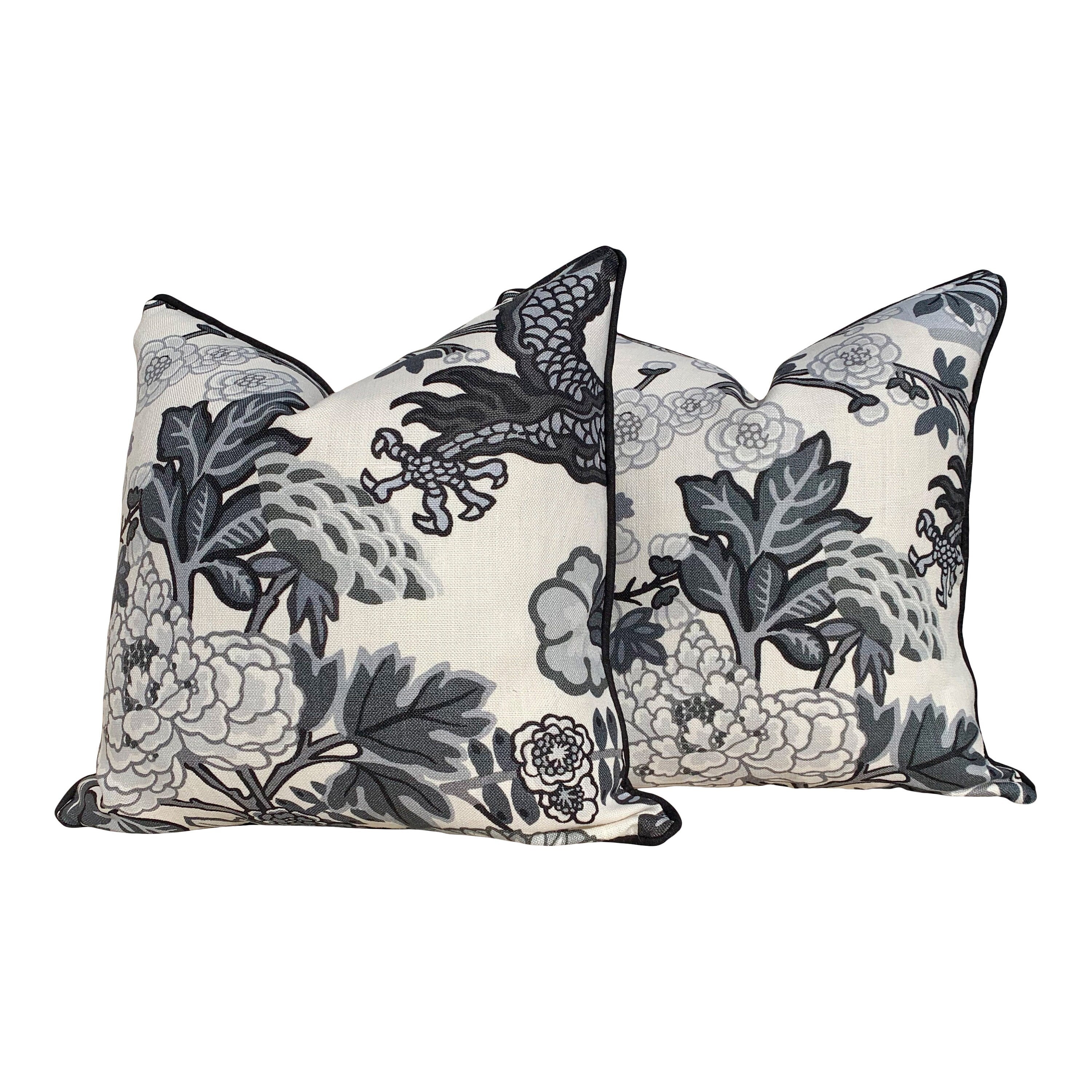 Chiang Mai Dragon Linen Accent Pillow in Smoke. Lumbar Dragon Cushion Cover. Schumacher Decorative Pillow, accent cushion cover