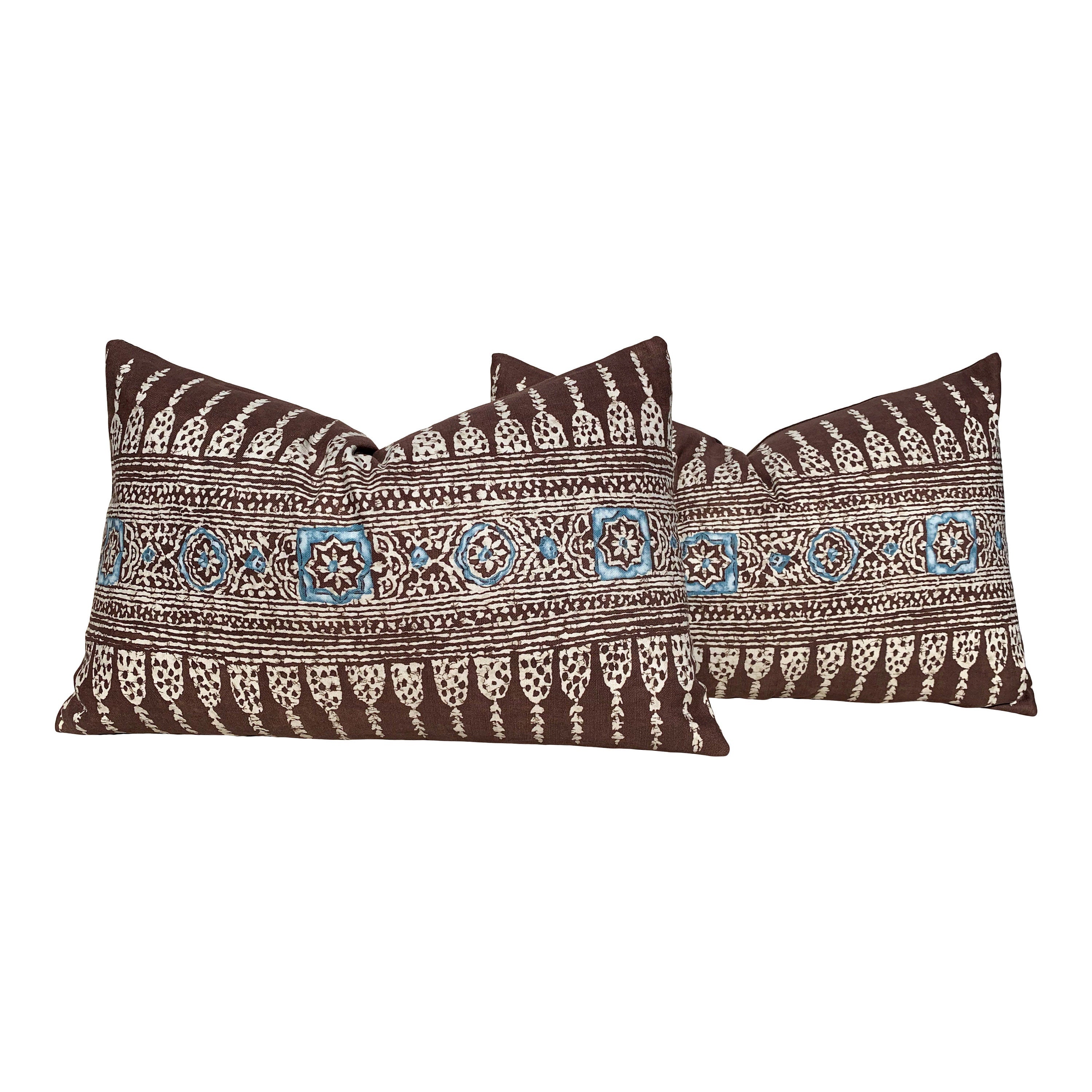 Thibaut Javanese Stripe Pillow in Chocolate Brown and Blue. Decorative Pillow// Accent Throw pillow// Designer pillows// high end cushion