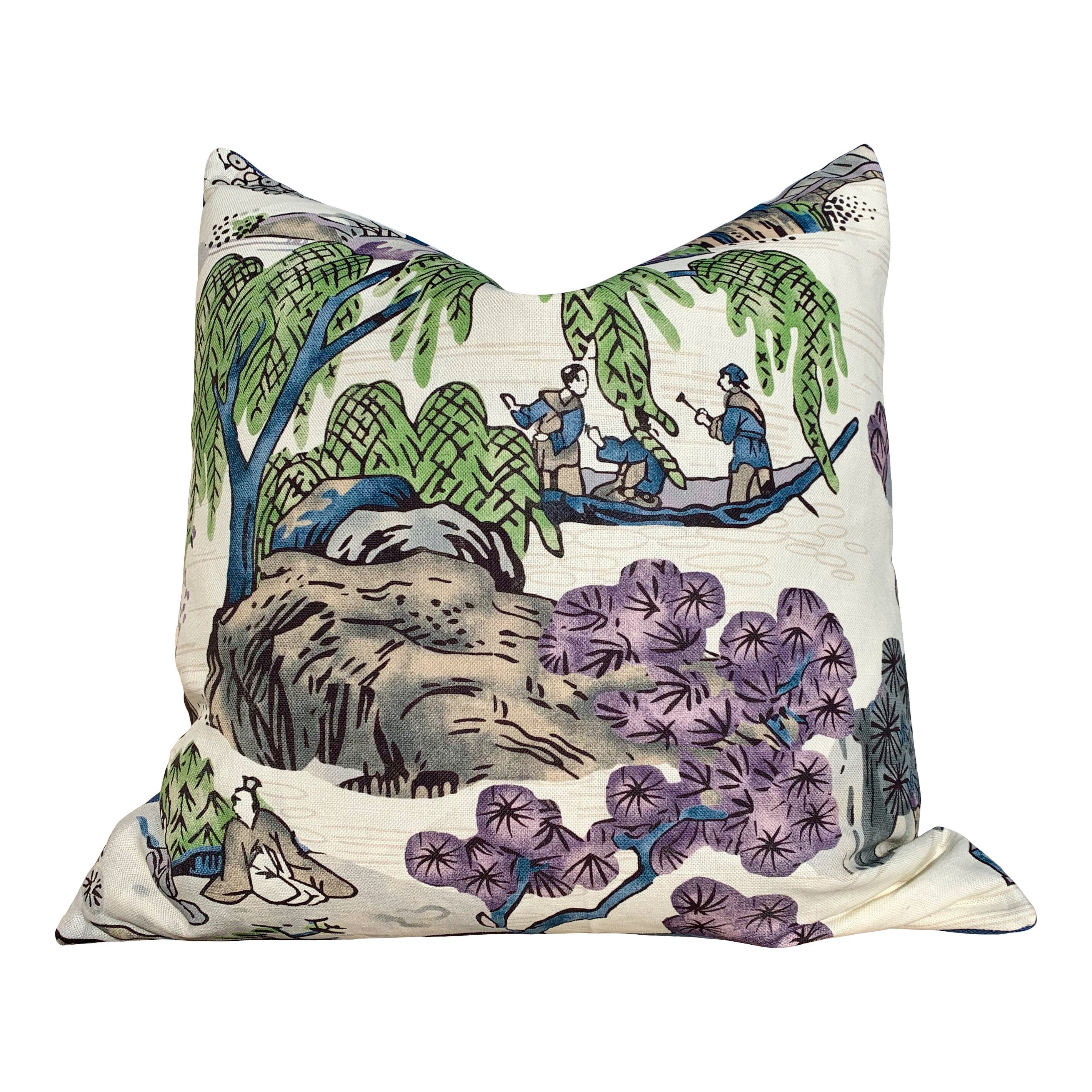 Thibaut "Asian Scenic" Pillow  Green Purple. Accent Pillow Cover, Designer Cushion, Decorative Pillow, High End Pillow, Chinoiserie Pillow