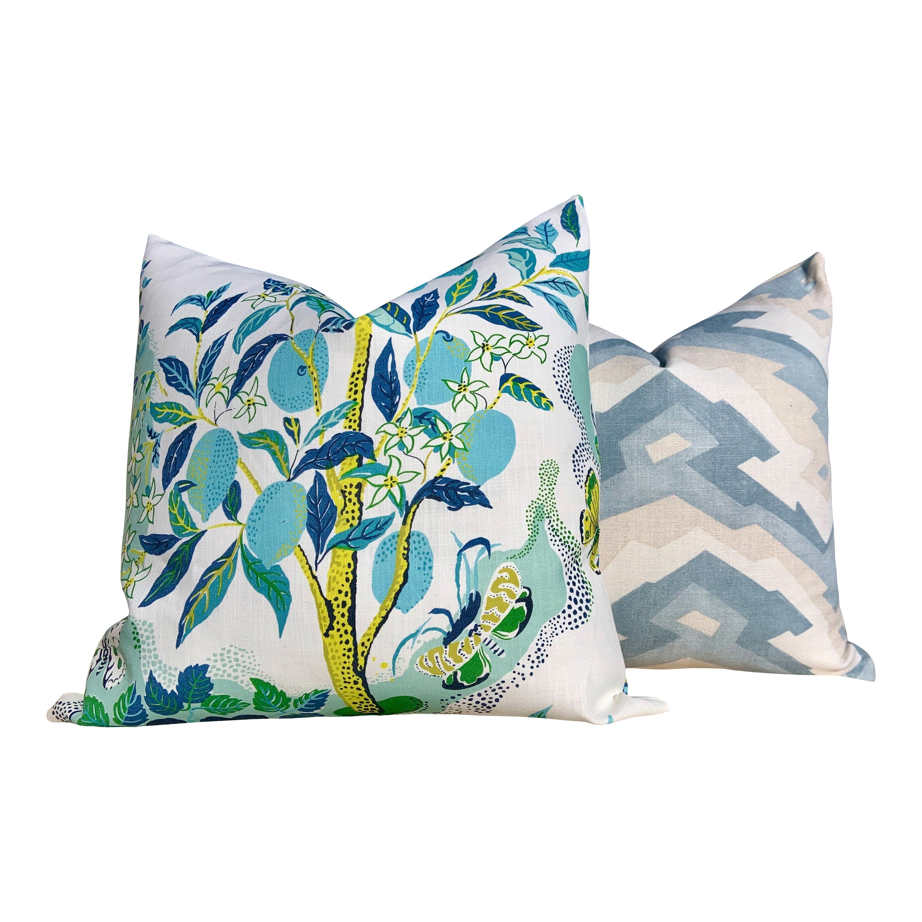 Outdoor Citrus Garden Pillow in Pool. Designer Outdoor Pillow, Josef Frank Accent Throw Pillow, Lemon Tree Pillow Cover, Schumacher Pillow
