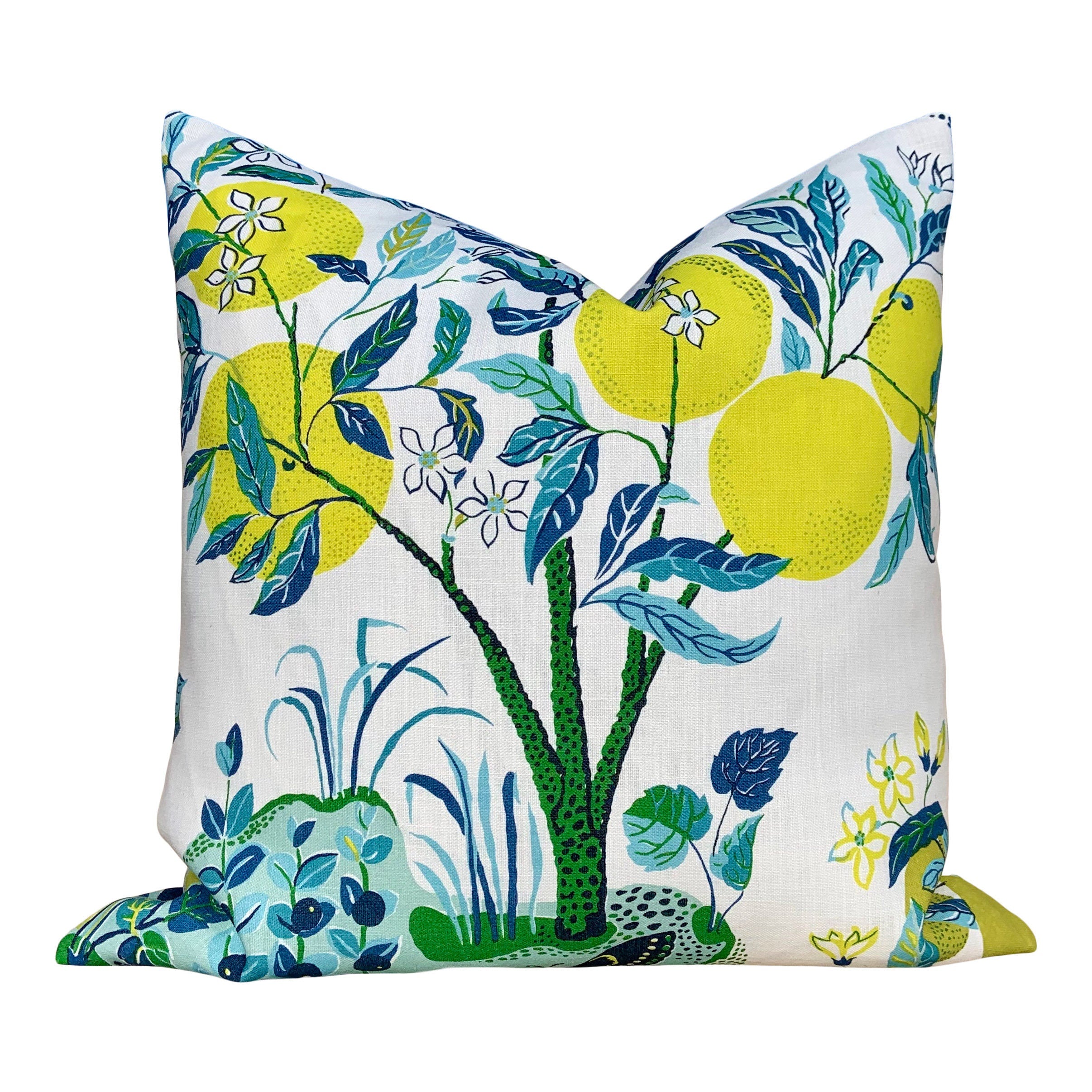 Outdoor Citrus Garden Pillow in Pool. Designer Outdoor Pillow, Josef Frank Accent Throw Pillow, Lemon Tree Pillow Cover, Schumacher Pillow