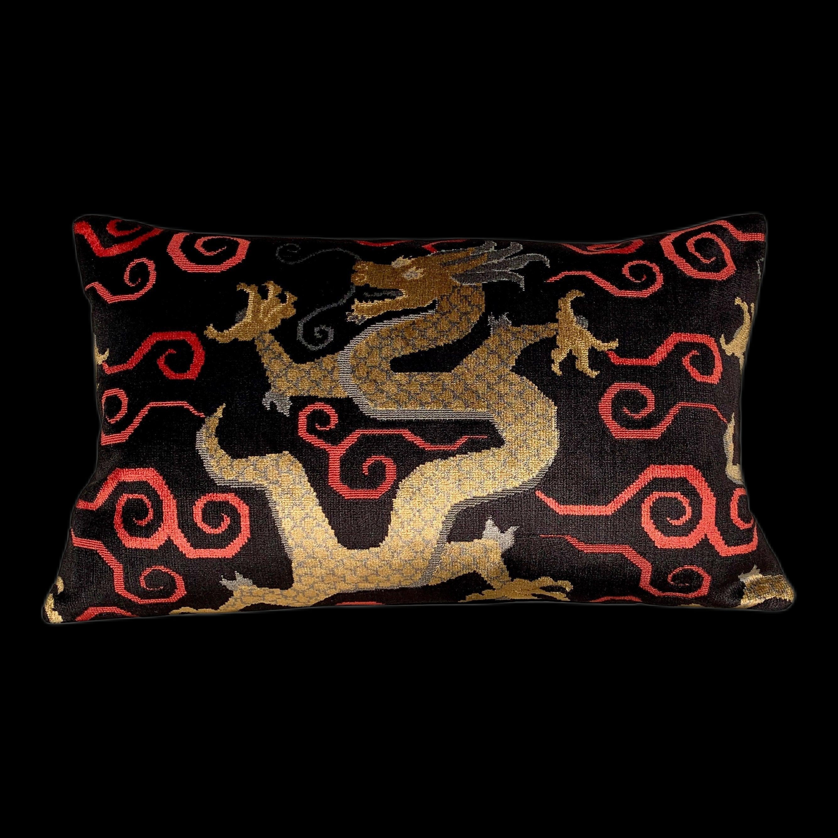Schumacher Bixi Velvet Pillow in Onyx. Dragon Velvet Pillow // High End Velvet Pillow // Luxury Pillow Cover // Accent Cushion Chinoiserie