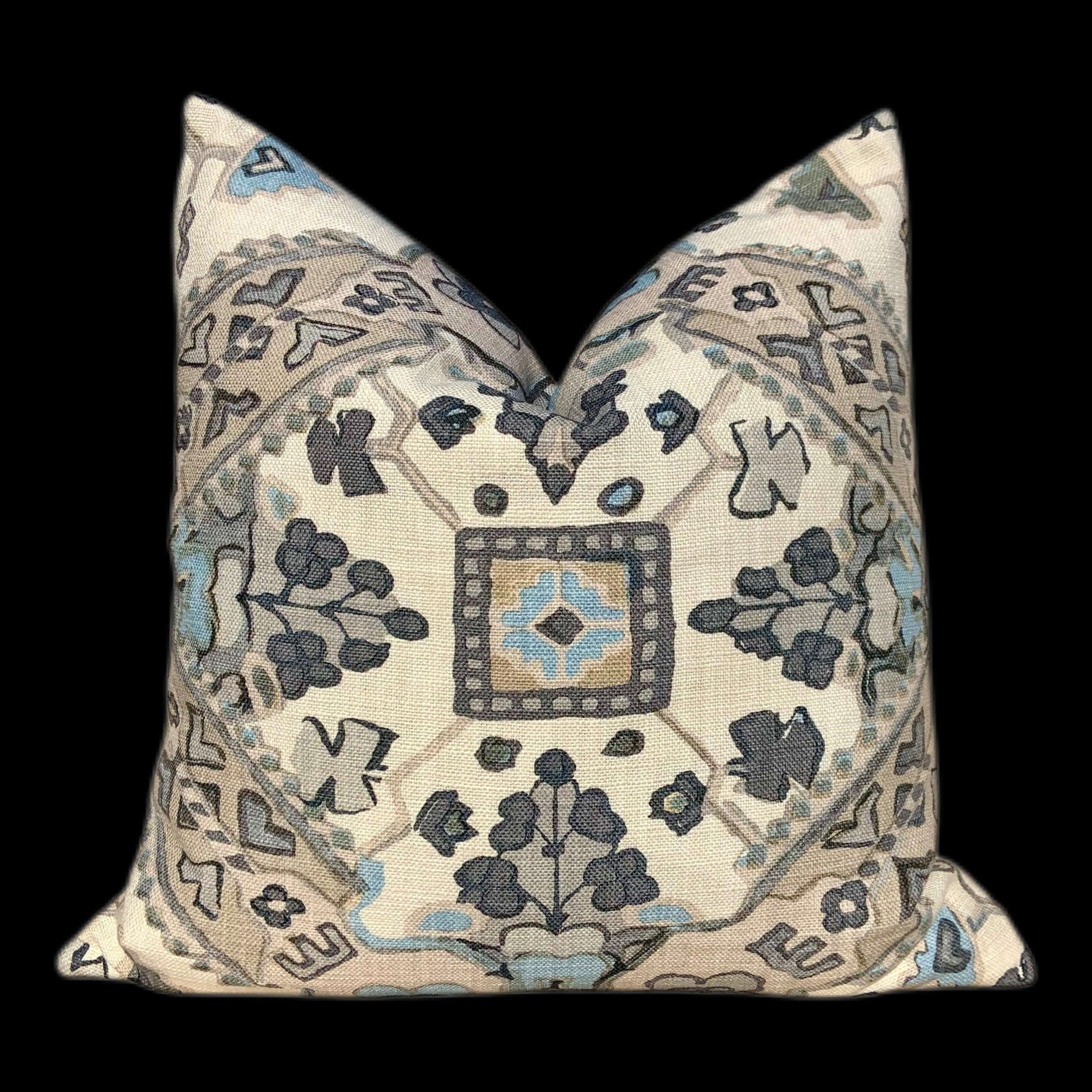 Thibaut Persian Pillow Gray, Beige. Long Lumbar Pillow // Medallion Gray Pillow // Boho Pillow Cover