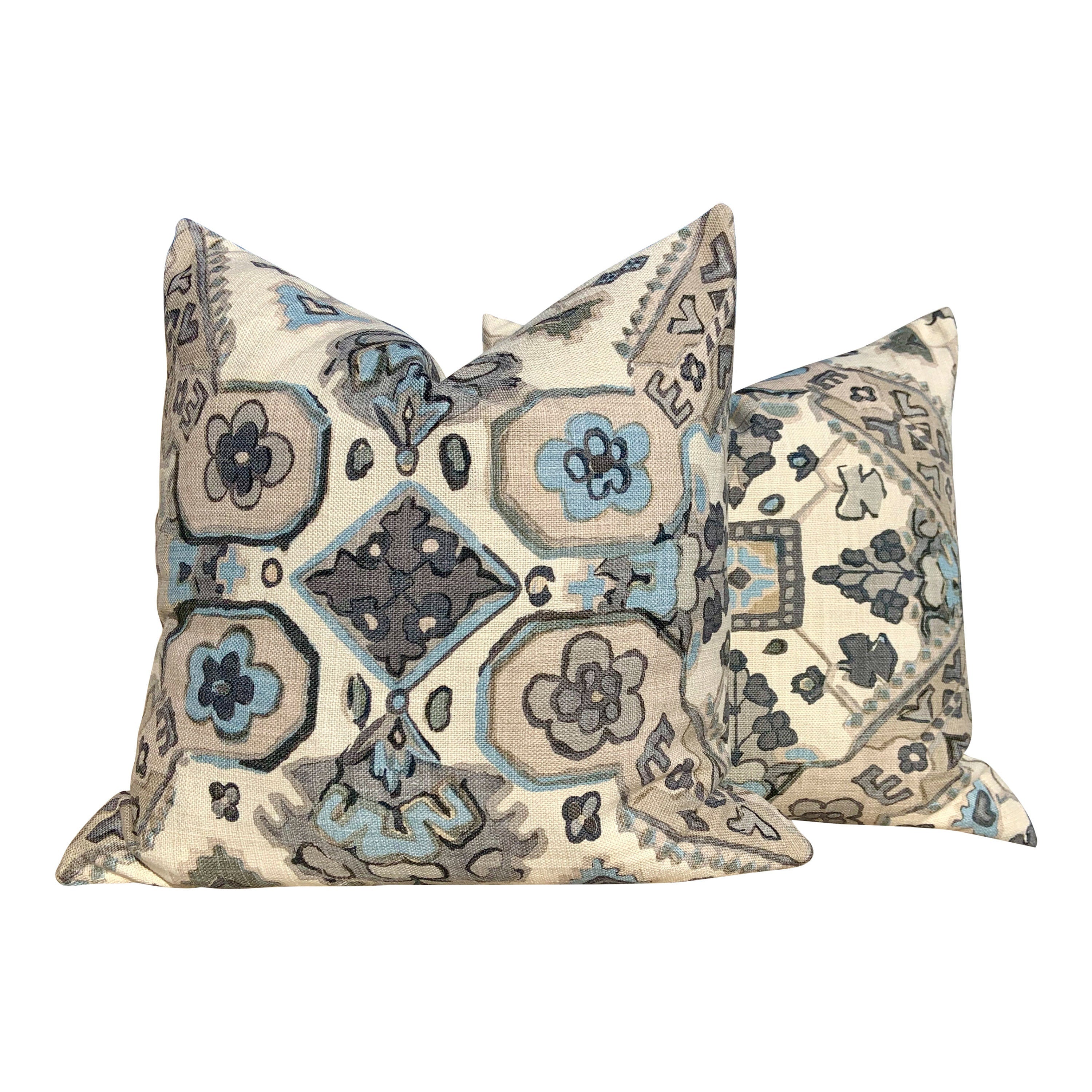 Thibaut Persian Pillow Gray, Beige. Long Lumbar Pillow // Medallion Gray Pillow // Boho Pillow Cover