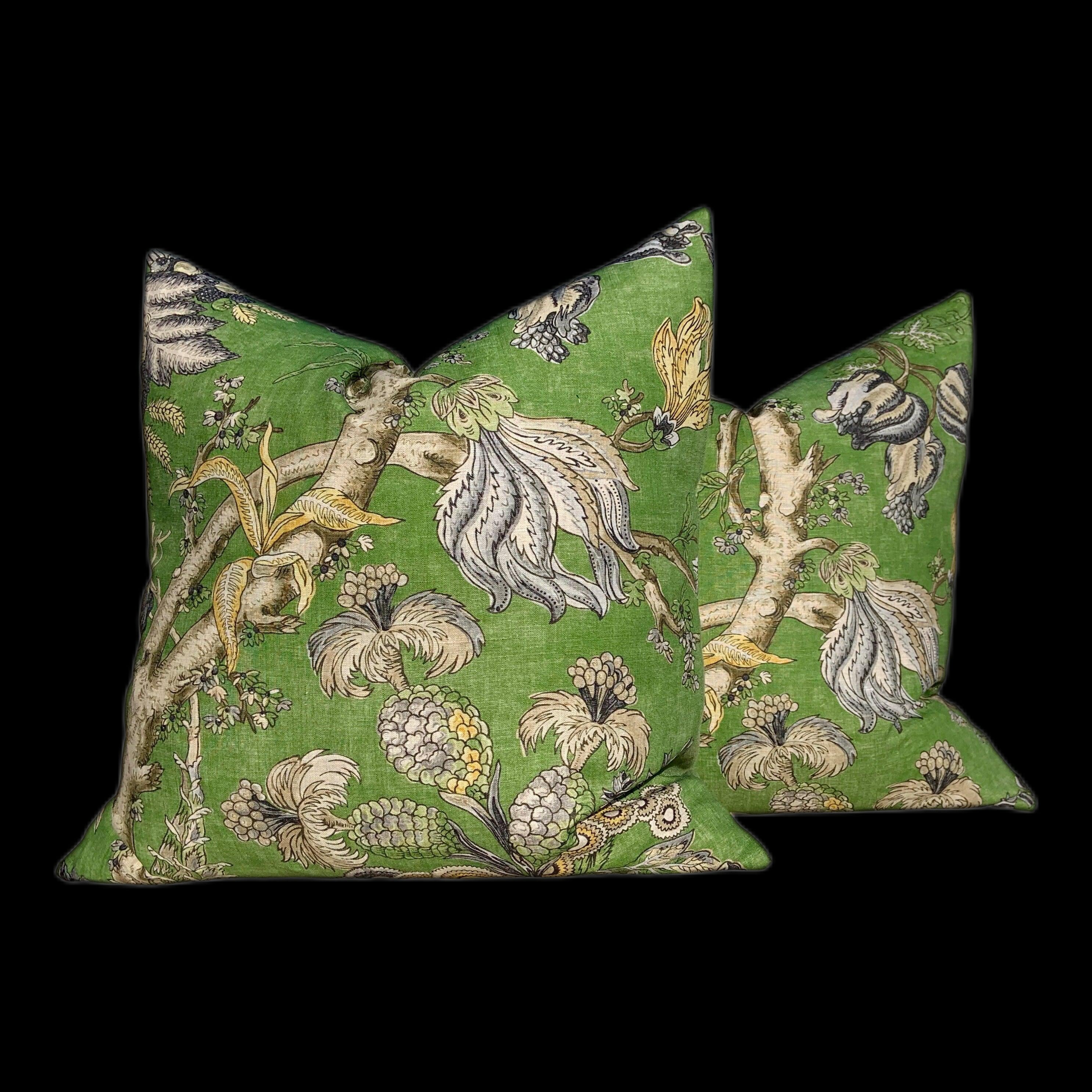 Chatelain Pillow Cover in Green. Designer Decorative Pillow Cover in Green French Country Floral Accent lumbar Cushion Case Euro Sham