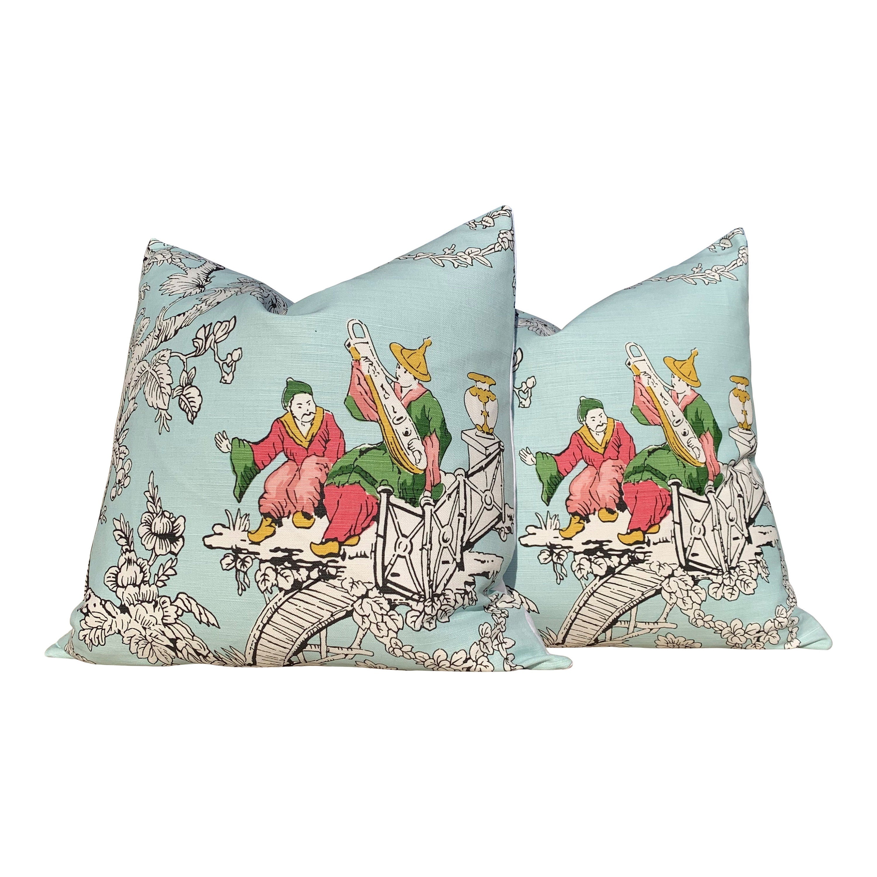 Schumacher Chinoiserie Moderne Pillow in Aqua Blue . High End Pillow, Designer Pillow Cover, Chinoiserie Pillow Aqua Blue, Luxurious  Gift