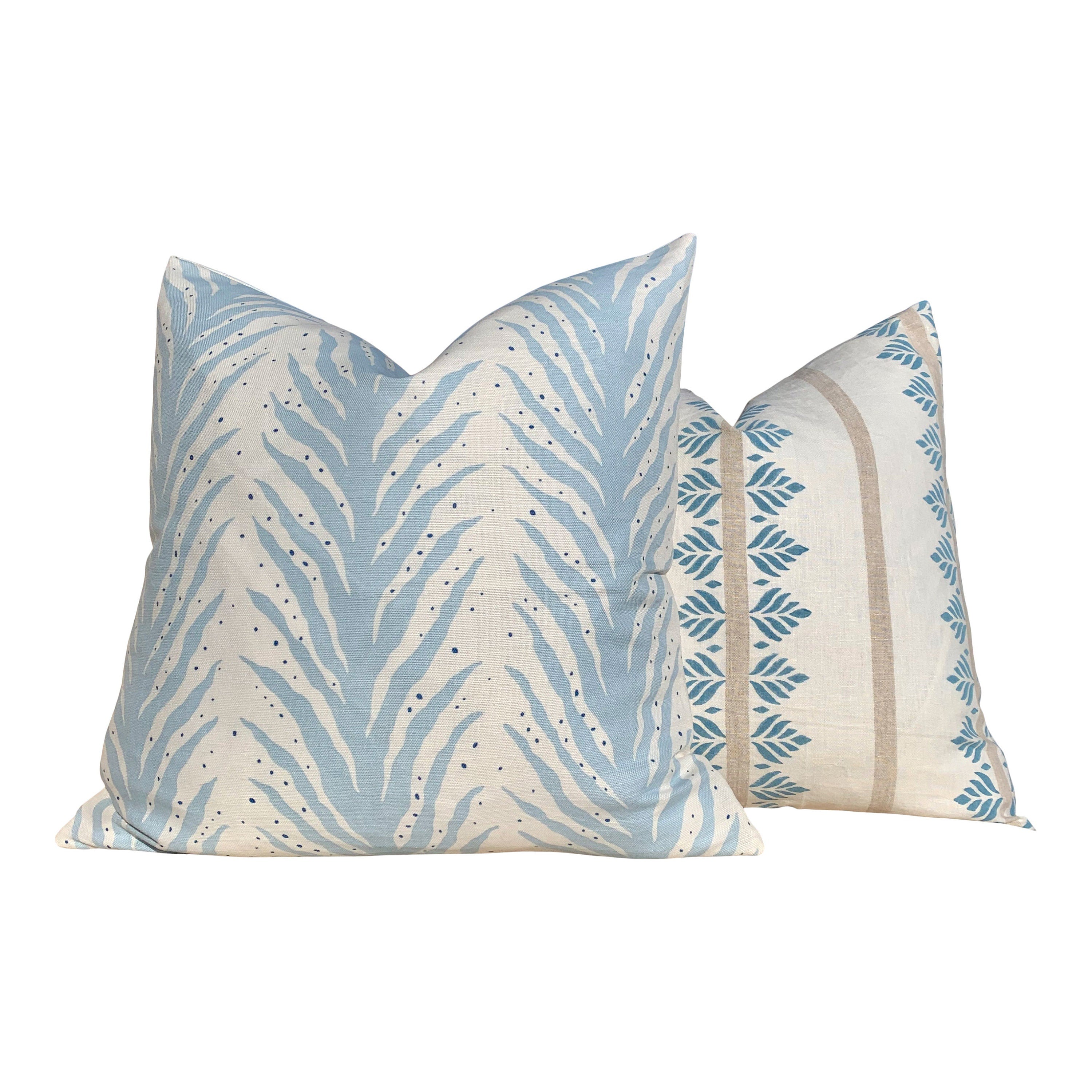 Schumacher Fern Pillow in Slumber Blue. Aqua Blue  Pillow // Striped Lumbar Pillow // Modern Blue Pillow // Throw Cushion
