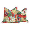 Thibaut Honshu Pillow in Coral. Chinoiserie PillowCover, Lumbar Red Green Pillow, Euro Sham Pillow, Floral Bedding Pillow Decor