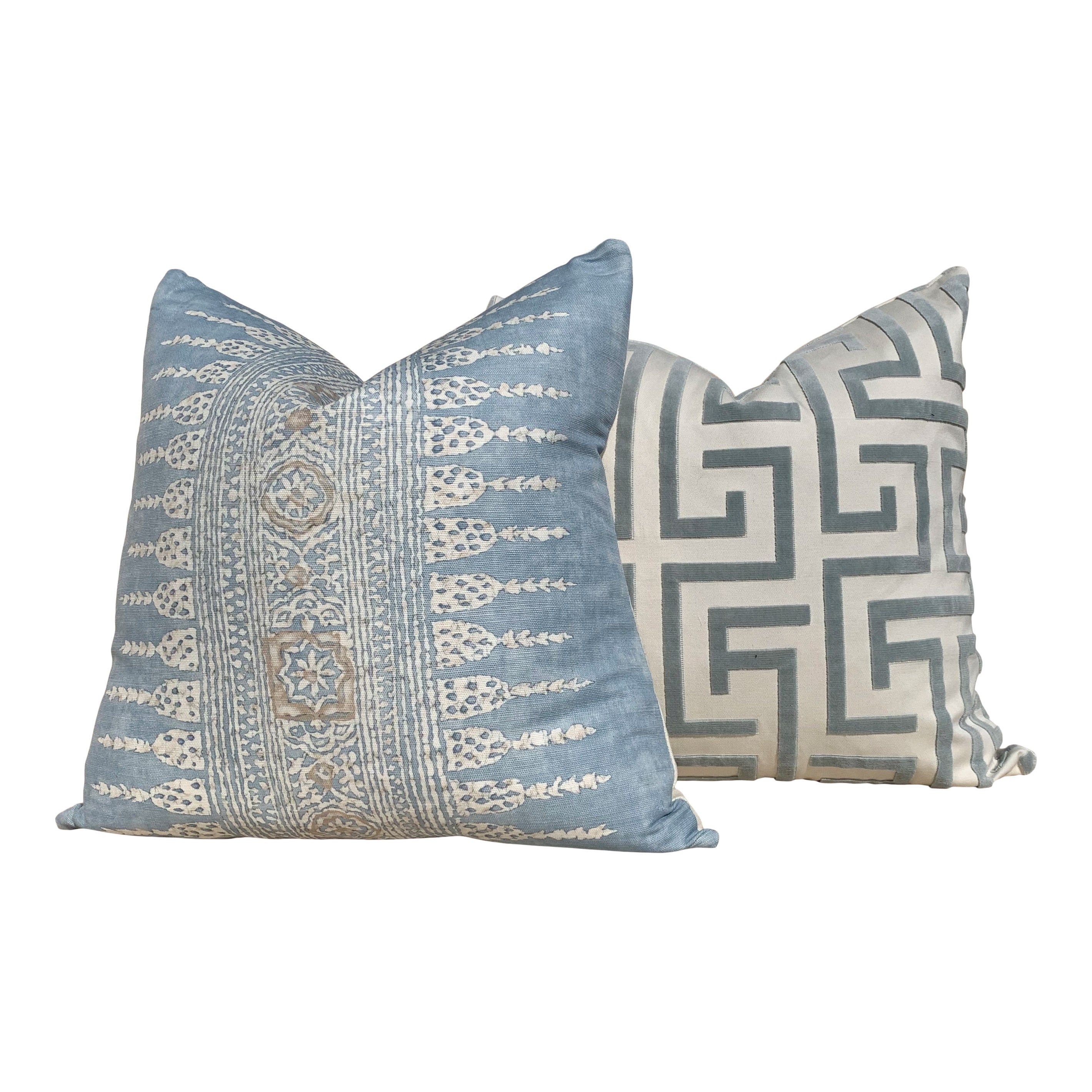 Designer Ming Trail Pillow Aqua Blue. Trellis Decorative Pillow, Velvet Lumbar Pillow, Icy Blue Long Lumbar Pillow, Euro Sham, Round Bolster