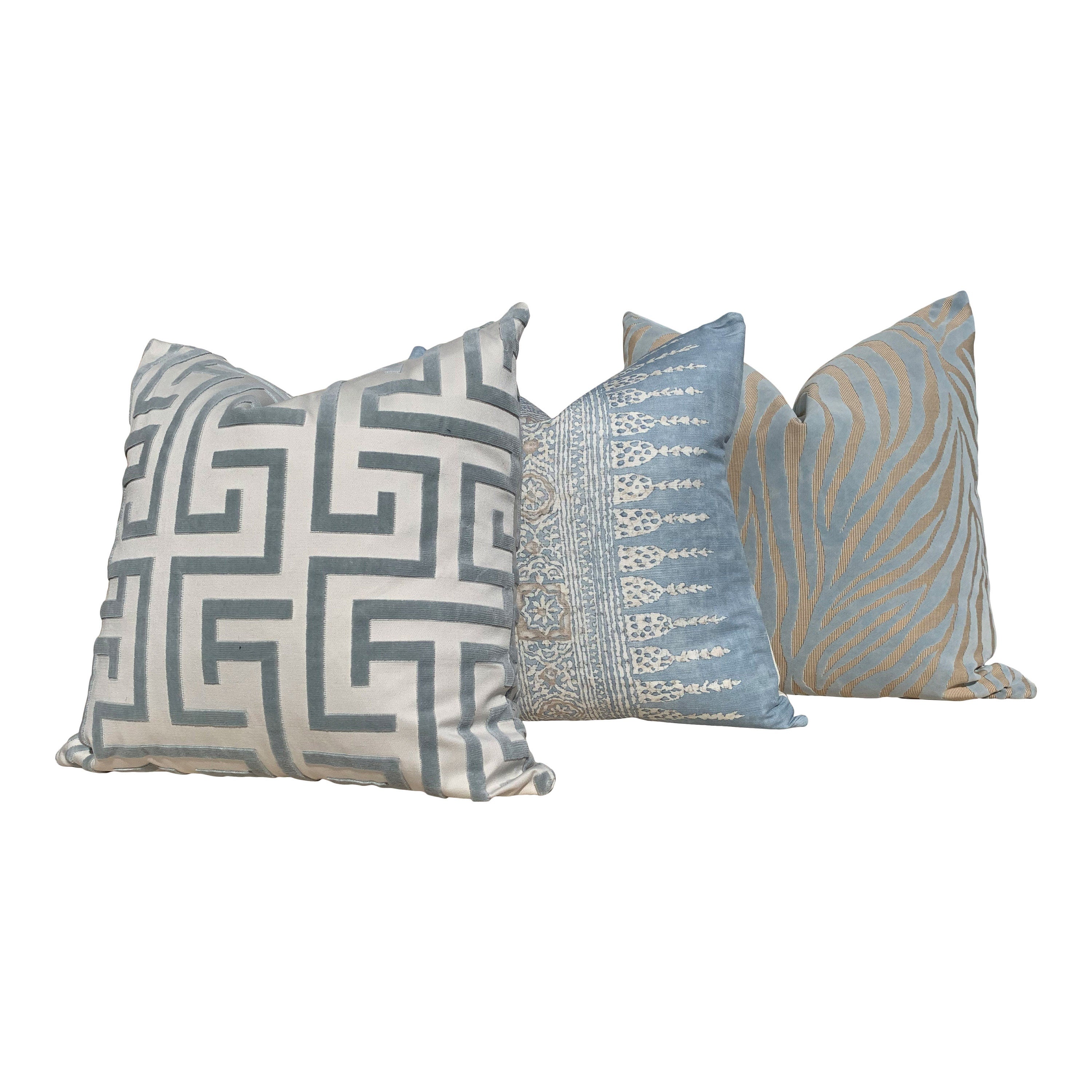 Designer Ming Trail Pillow Aqua Blue. Trellis Decorative Pillow, Velvet Lumbar Pillow, Icy Blue Long Lumbar Pillow, Euro Sham, Round Bolster