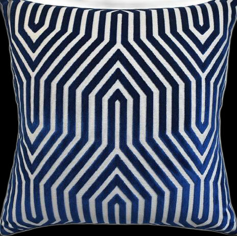 Schumacher Vanderbilt Velvet Pillow Blue. Velvet Lumbar Pillow // Long Lumbar Pillow // Geometric Blue Pillow // Blue Trellis Pillow
