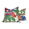 Load image into Gallery viewer, Asian Scenic Pillow Burnt Orange. Chinoiserie Pillow, Asian Lumbar Pillow, Pagoda Pillow in Berry and Green, Tea House Orange Green Pillow