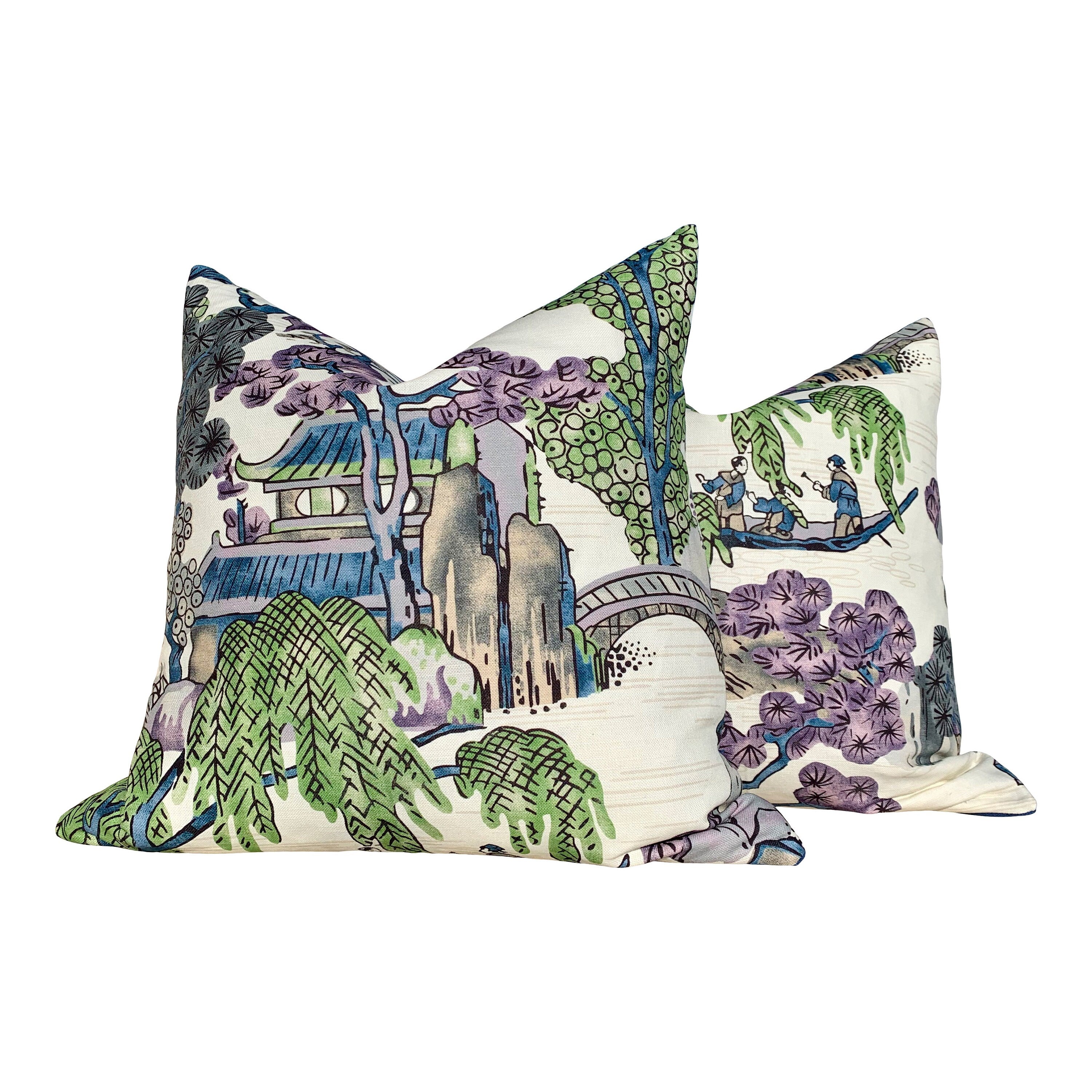 Thibaut "Asian Scenic" Pillow  Green Purple. Accent Pillow Cover, Designer Cushion, Decorative Pillow, High End Pillow, Chinoiserie Pillow