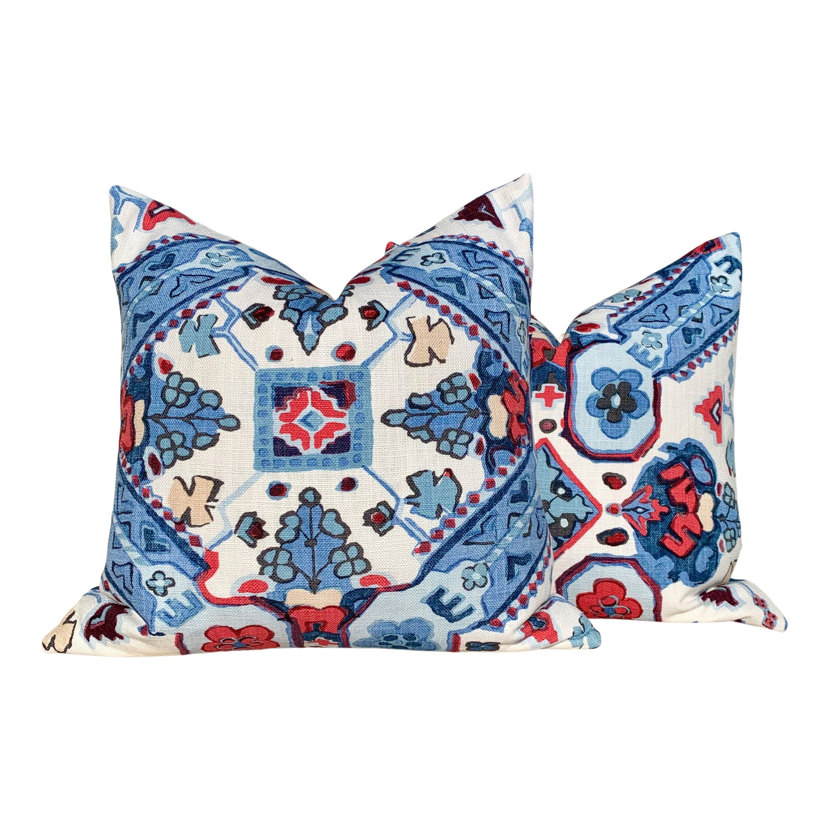 Thibaut Persian Caret Pillow in Blue and Red. Lumbar Pillow// Designer Pillow// Decorative Pillow Cover// Throw Cushion Cover Accent Pillow