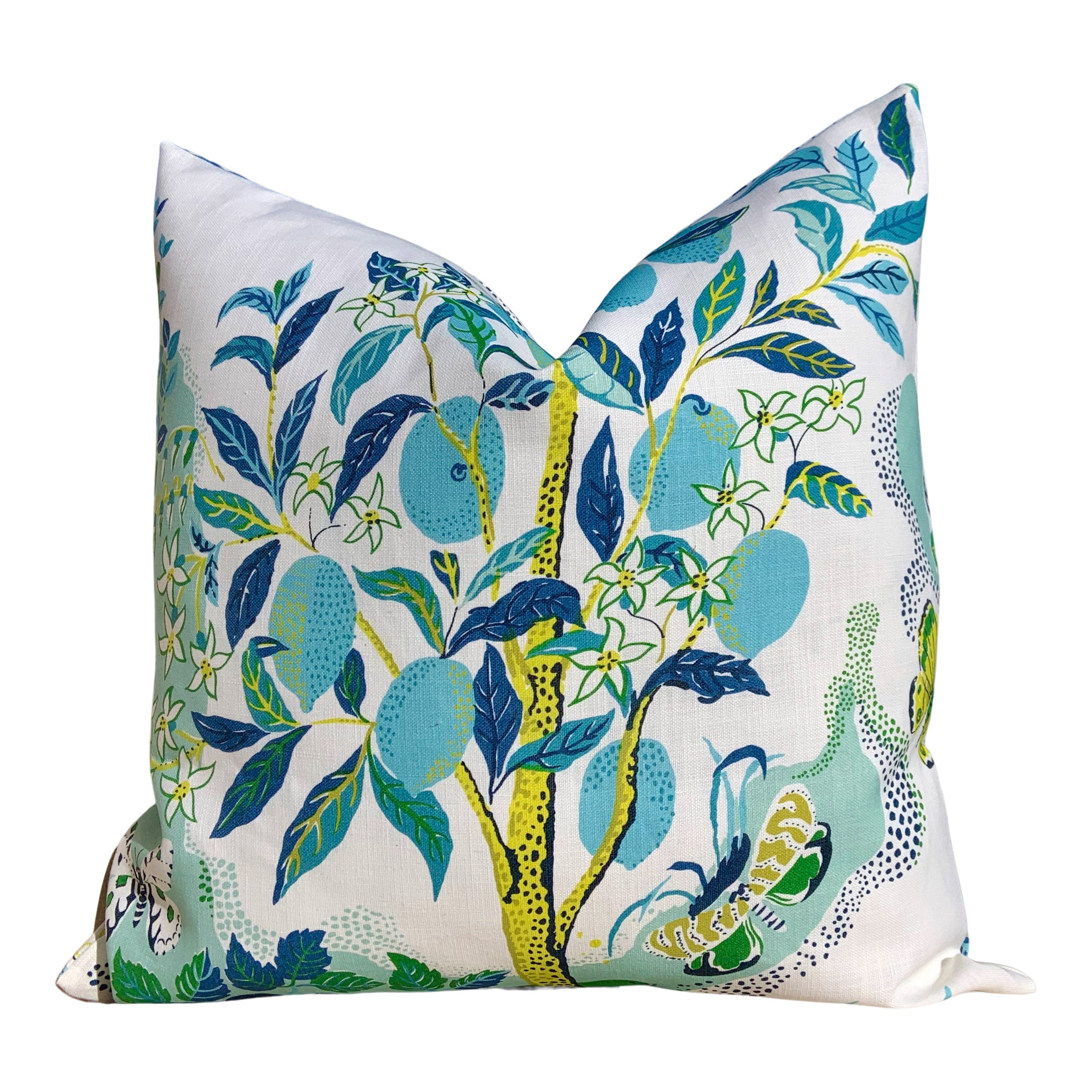 Outdoor Citrus Garden Pillow in Pool. Designer Outdoor Pillow, Josef Frank Accent Throw Pillow, Lemon Tree Pillow Cover, Schumacher Pillow