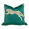 Load image into Gallery viewer, Leaping Cheetah Evergreen Pillow. Designer Throw Pillow, Emerald Pillow Cover, Exotic Green Pillow, Decorative Lumbar Pillow, Accent  Pillow