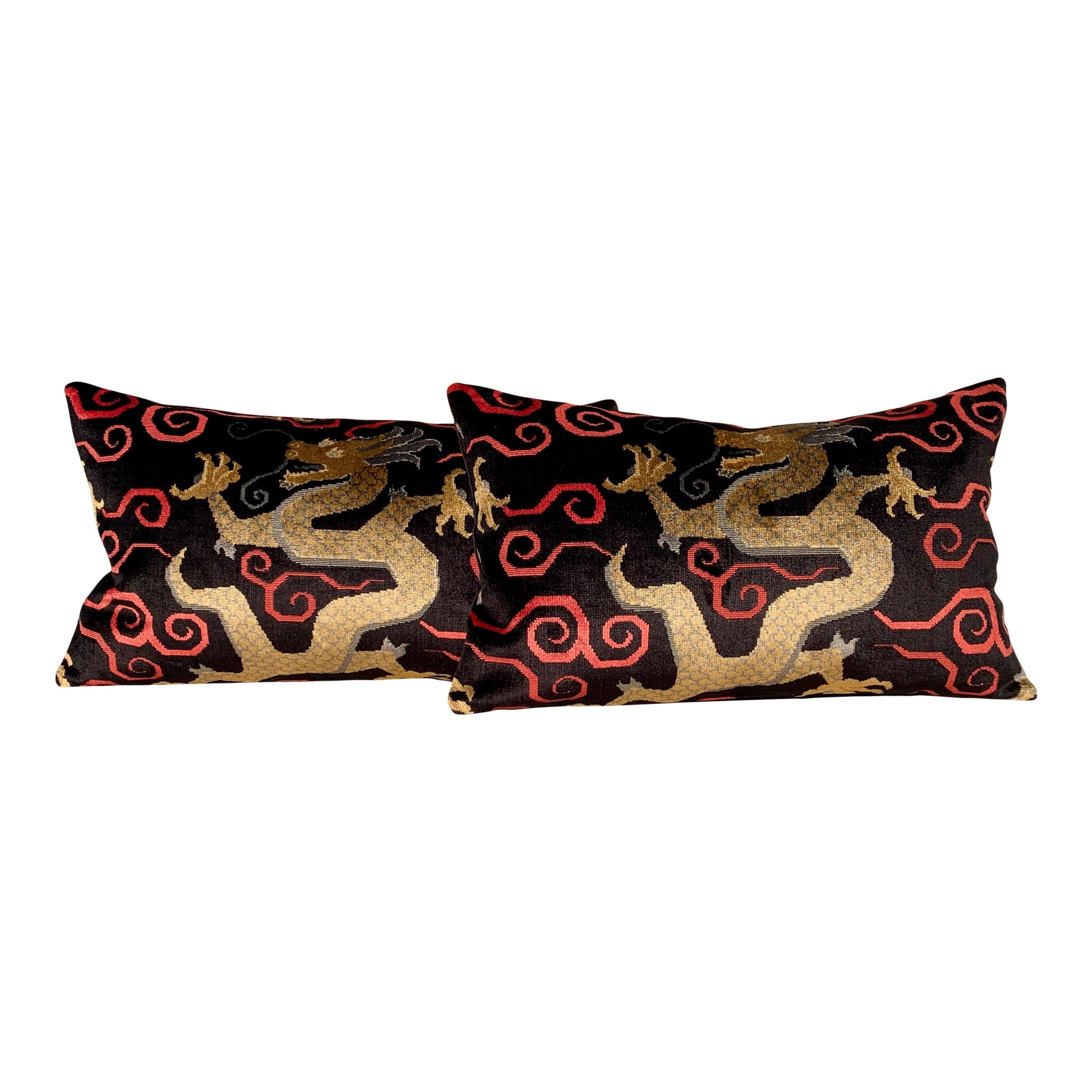 Schumacher Bixi Velvet Pillow in Onyx. Dragon Velvet Pillow // High End Velvet Pillow // Luxury Pillow Cover // Accent Cushion Chinoiserie