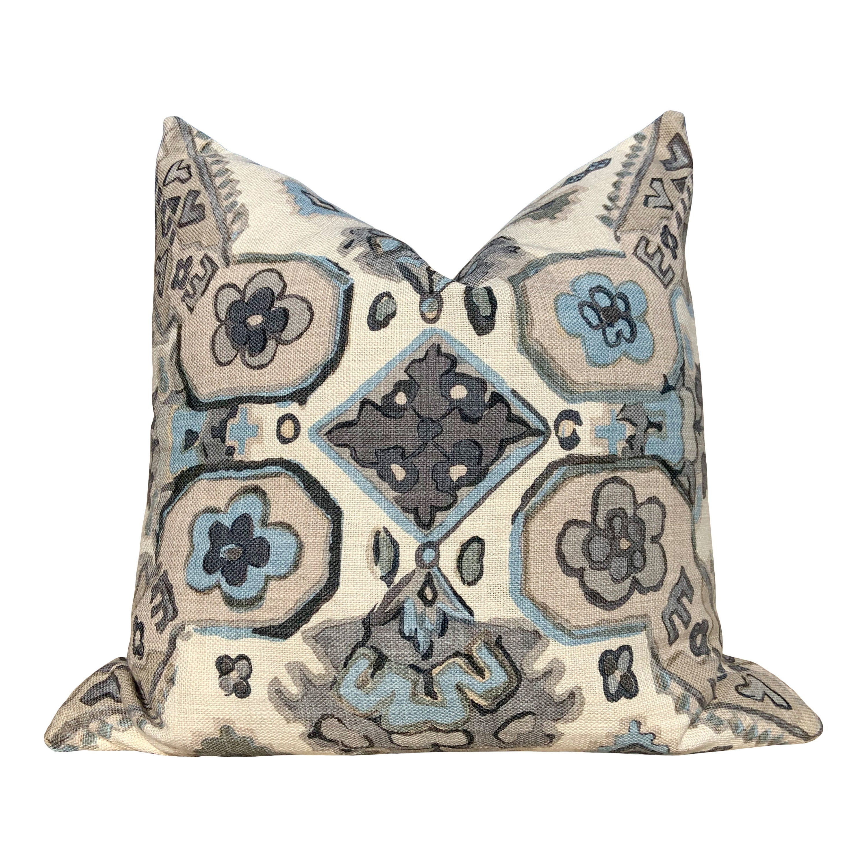 Thibaut Persian Pillow Gray, Beige. Long Lumbar Pillow // Medallion Gray Pillow // Boho Pillow Cover