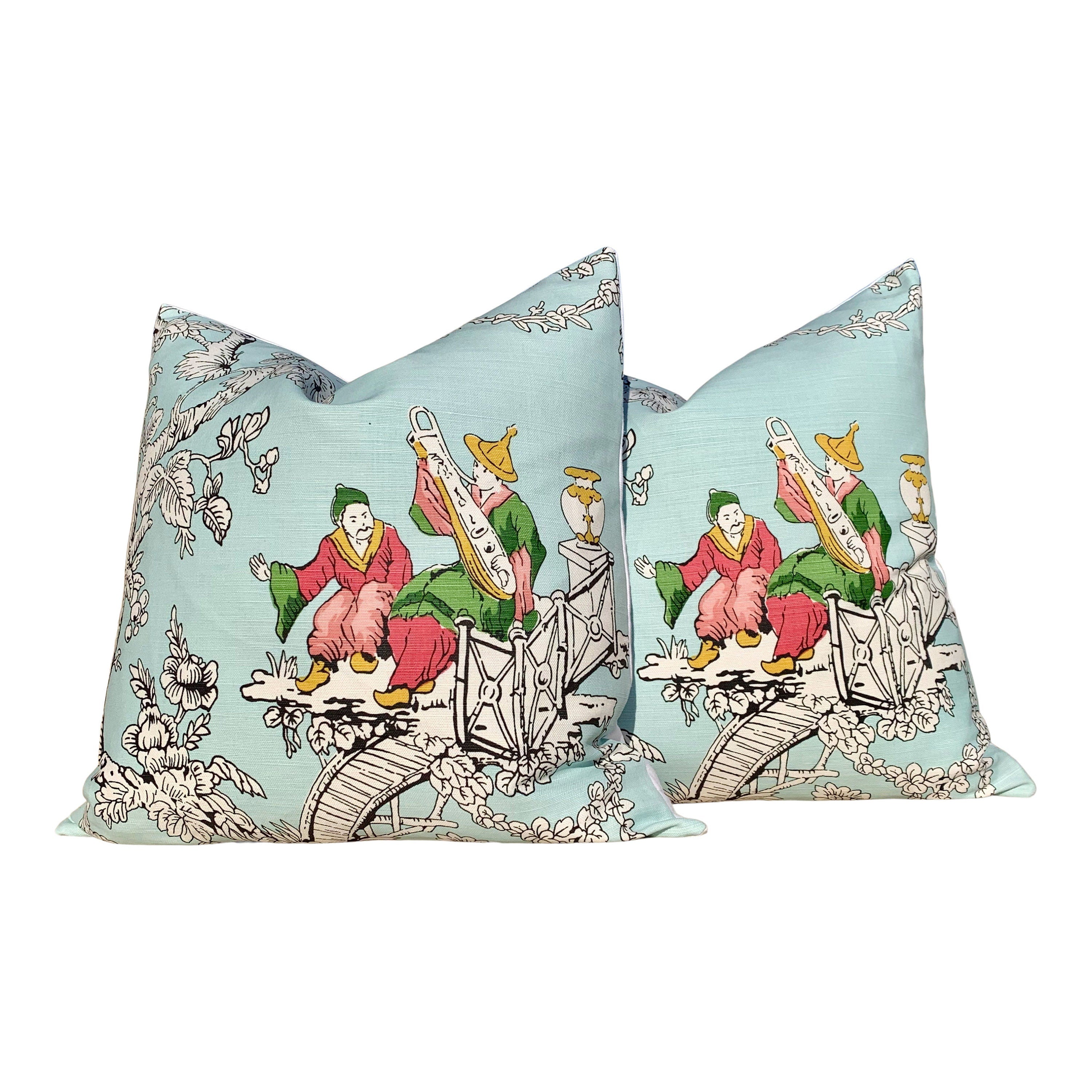 Schumacher Chinoiserie Moderne Pillow in Aqua Blue . High End Pillow, Designer Pillow Cover, Chinoiserie Pillow Aqua Blue, Luxurious  Gift