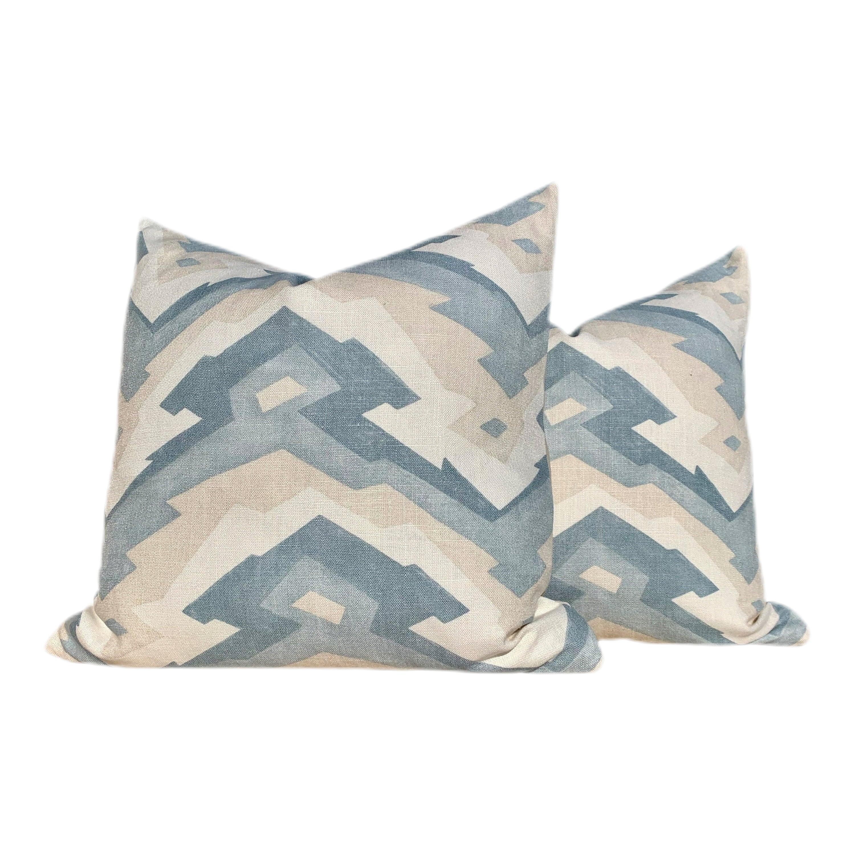 Thibaut Deco Mountain Linen Pillow in Spa Blue.