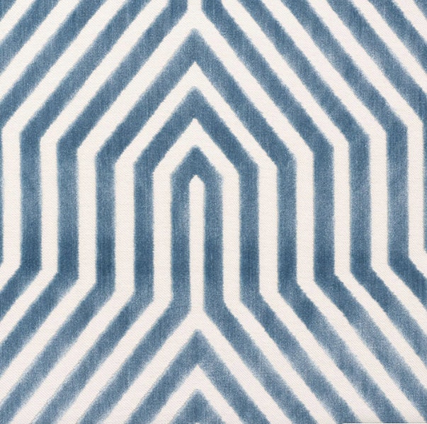 Schumacher Vanderbilt Velvet Pillow in Marine. Blue Velvet Lumbar Pillow, Long Lumbar Velvet Cushion, Chevron Plush Velvet Pillow