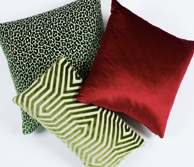 Vanderbilt Velvet Pillow Green. Velvet Lumbar Pillow, Long Lumbar Green Pillow, Chevron Plush Velvet Cushion Cover, Geometric Euro Sham