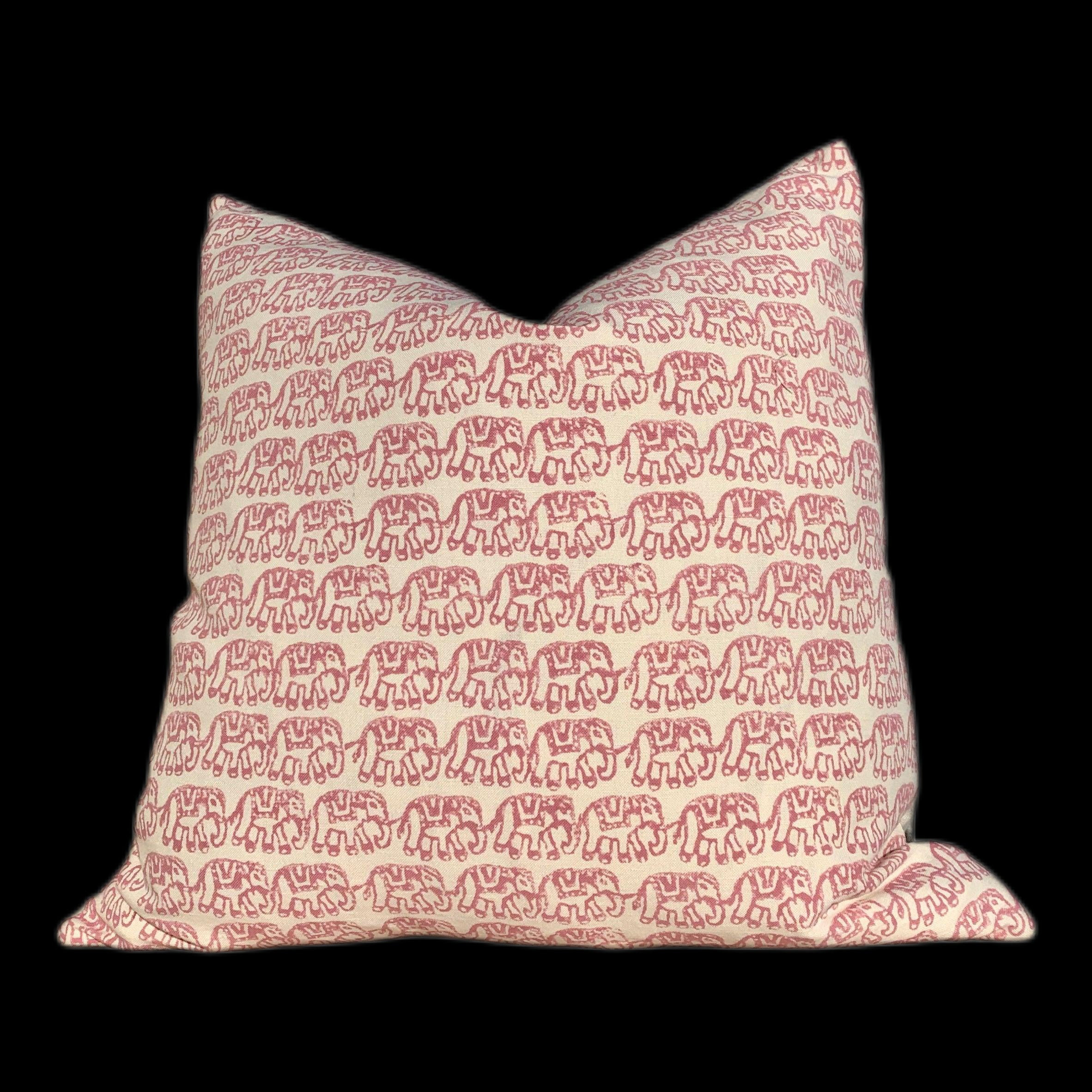 Schumacher Ellies Pillow in Rose. Lumbar Elephant Pillow // Animal Print Pillow // Euro Sham Pillow 26x26 // Pink Nursery Pillow
