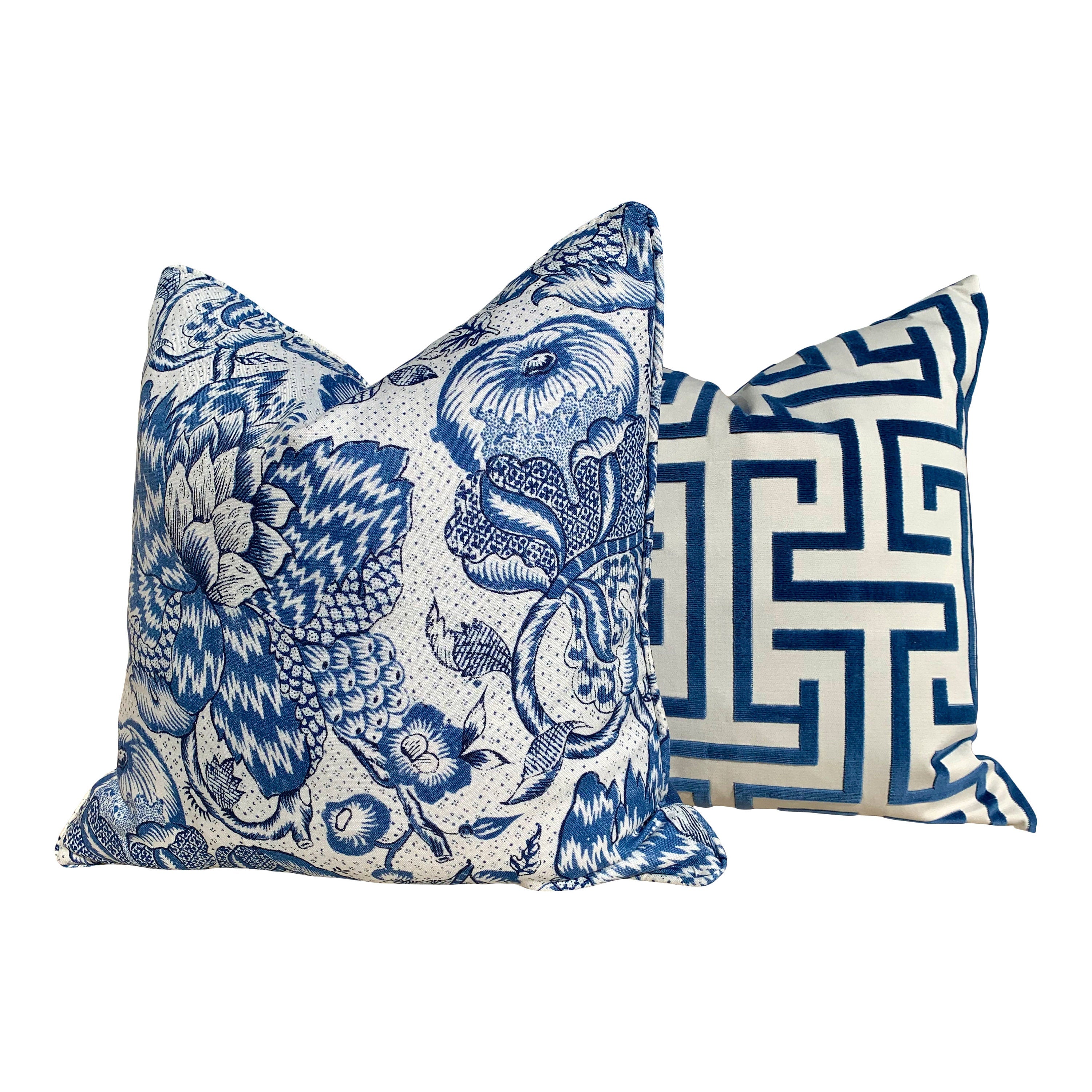 Westmont Pillow in Blue White. Lumbar Blue Pillow Euro Sham Pillow Blue Accent Pillow Designer Floral Pillow Accent Cushion Cover High