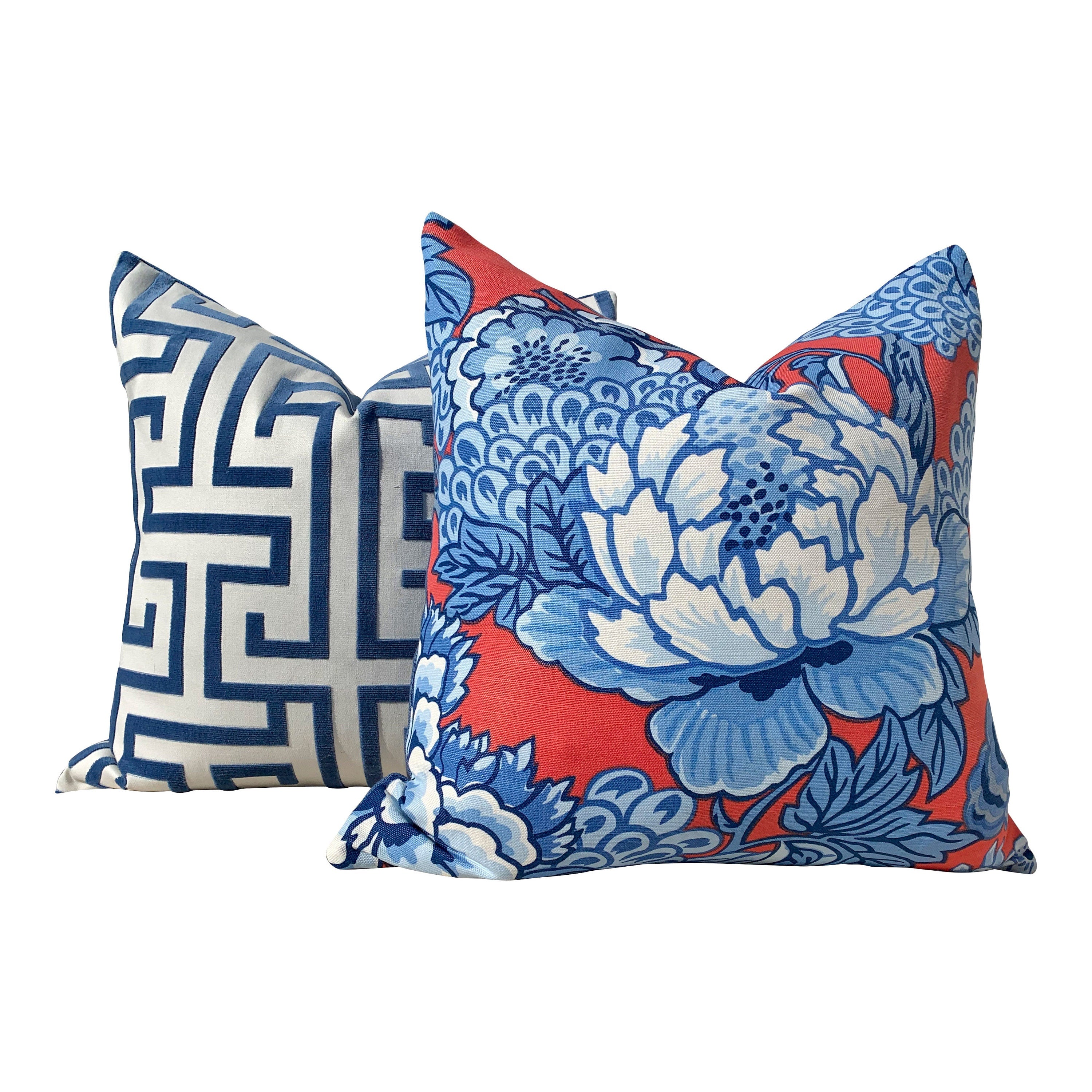 Thibaut Honshu Pillow in Blue and Red. Chinoiserie Floral Pillow, Accent Pillow cover, High End Cushion, Euro Sham, Designer Throw Pillow