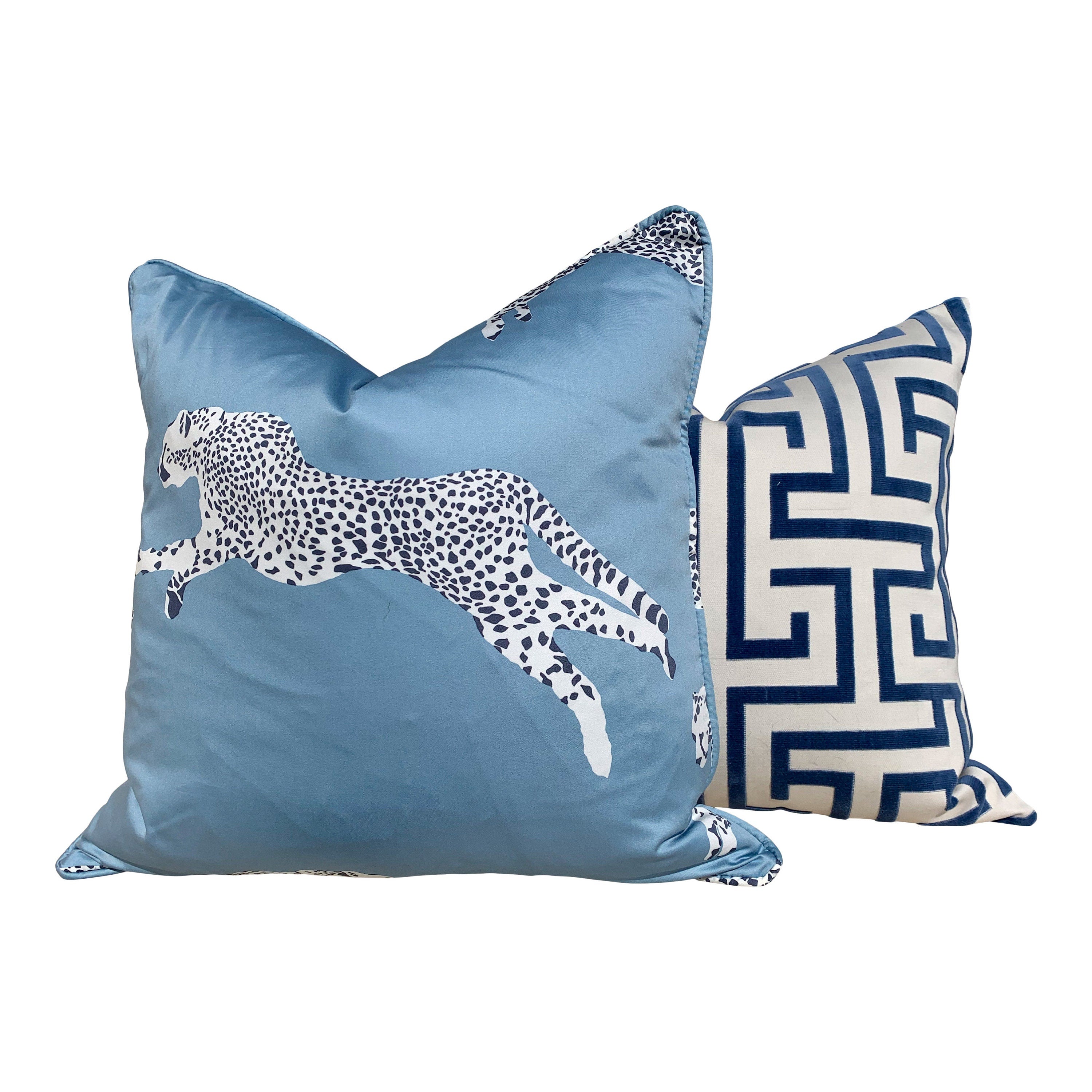 Ming Trail Pillow Ocean Blue. Lumbar Pillow, Chinoiserie Pillow, Blue and White Pillows, Velvet Bolster, Trellis Blue Pillow, Greek Key maze
