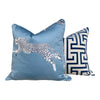 Load image into Gallery viewer, Ming Trail Pillow Ocean Blue. Lumbar Pillow, Chinoiserie Pillow, Blue and White Pillows, Velvet Bolster, Trellis Blue Pillow, Greek Key maze