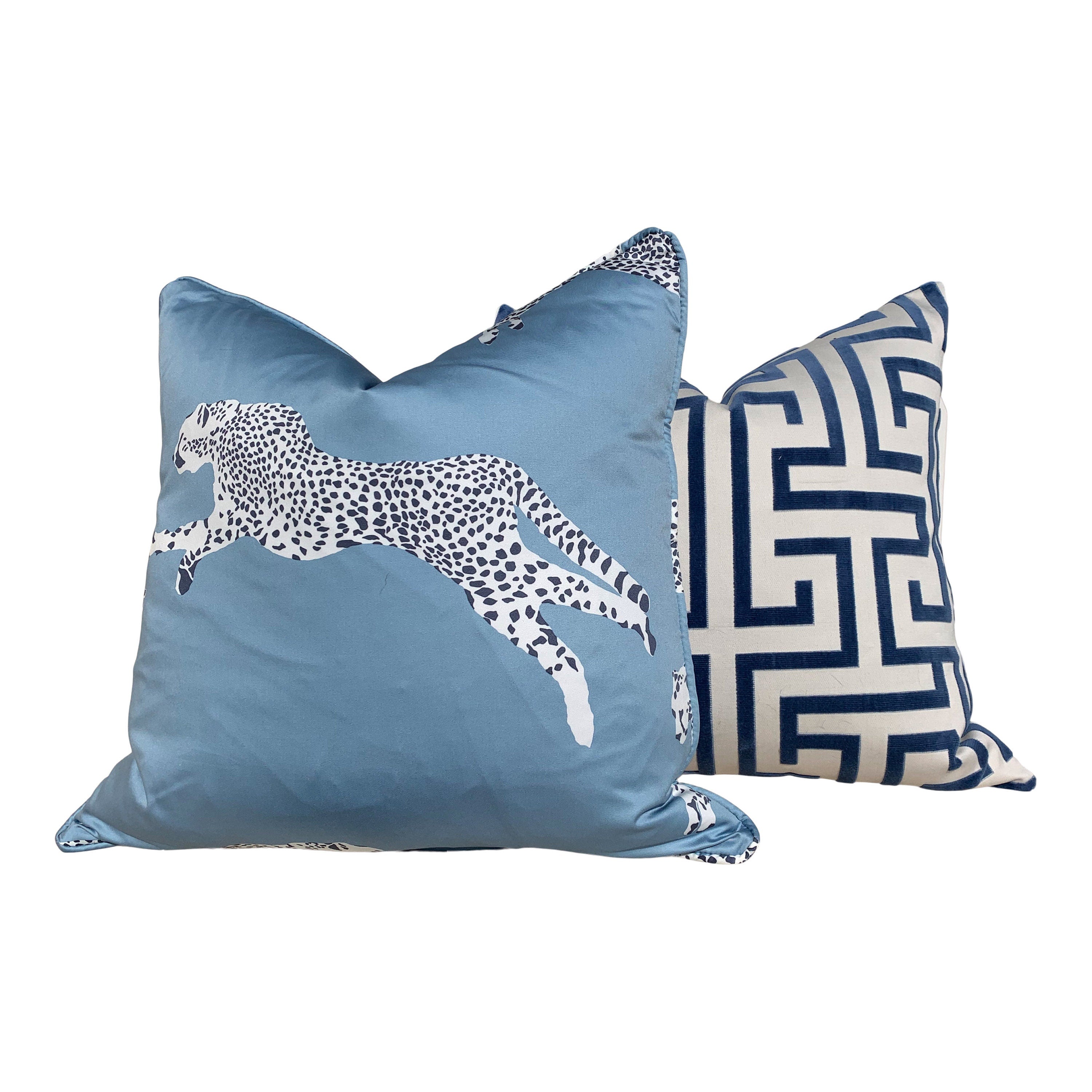 Leaping Cheetah Pillow in Blue. Lumbar Decorative Pillow Animal Print Decor, accent cushion,  high end pillow cover, exotic pillow cover