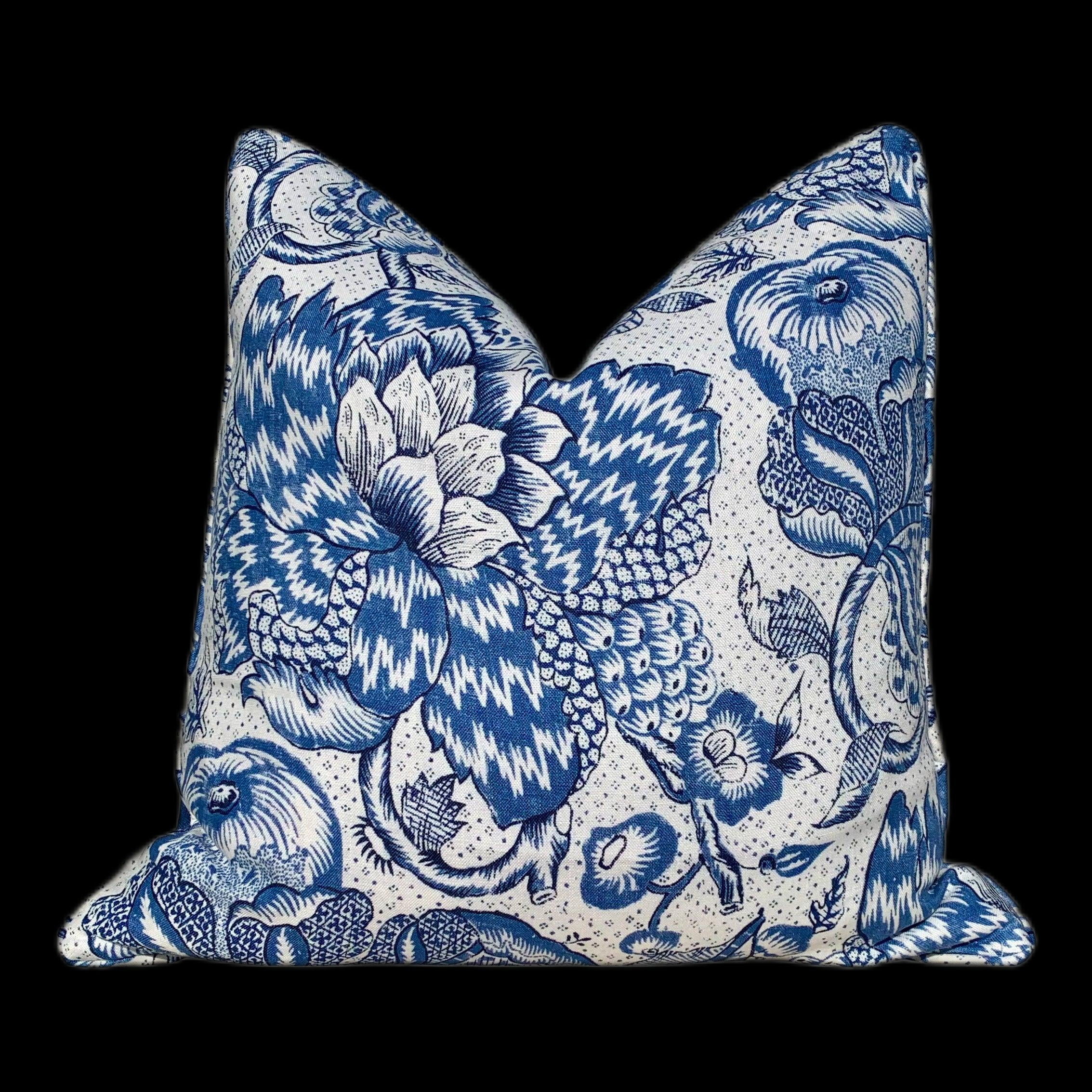 Westmont Pillow in Blue White. Lumbar Blue Pillow Euro Sham Pillow Blue Accent Pillow Designer Floral Pillow Accent Cushion Cover High