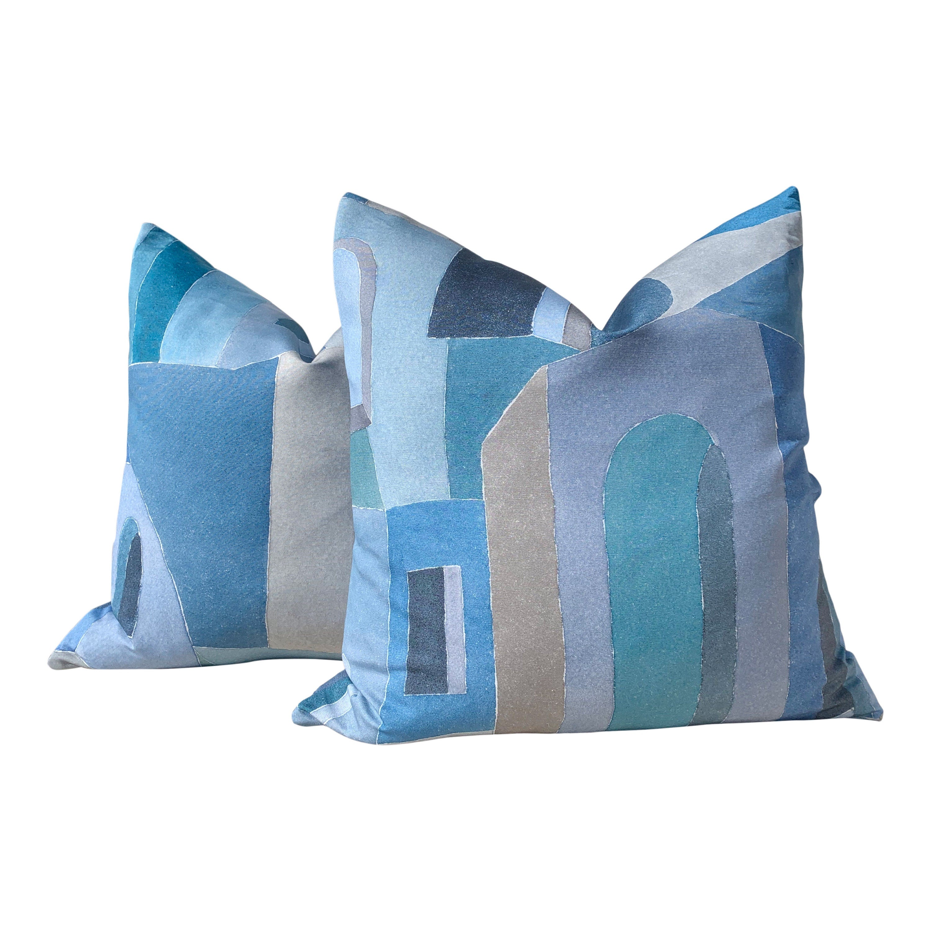 Designer Sahara Pillow Mediterranean. Blue Geometric Lumbar Pillow, Turquoise Pillow Cover,  Euro Sham Cushion, Mediterranean Cushion Case