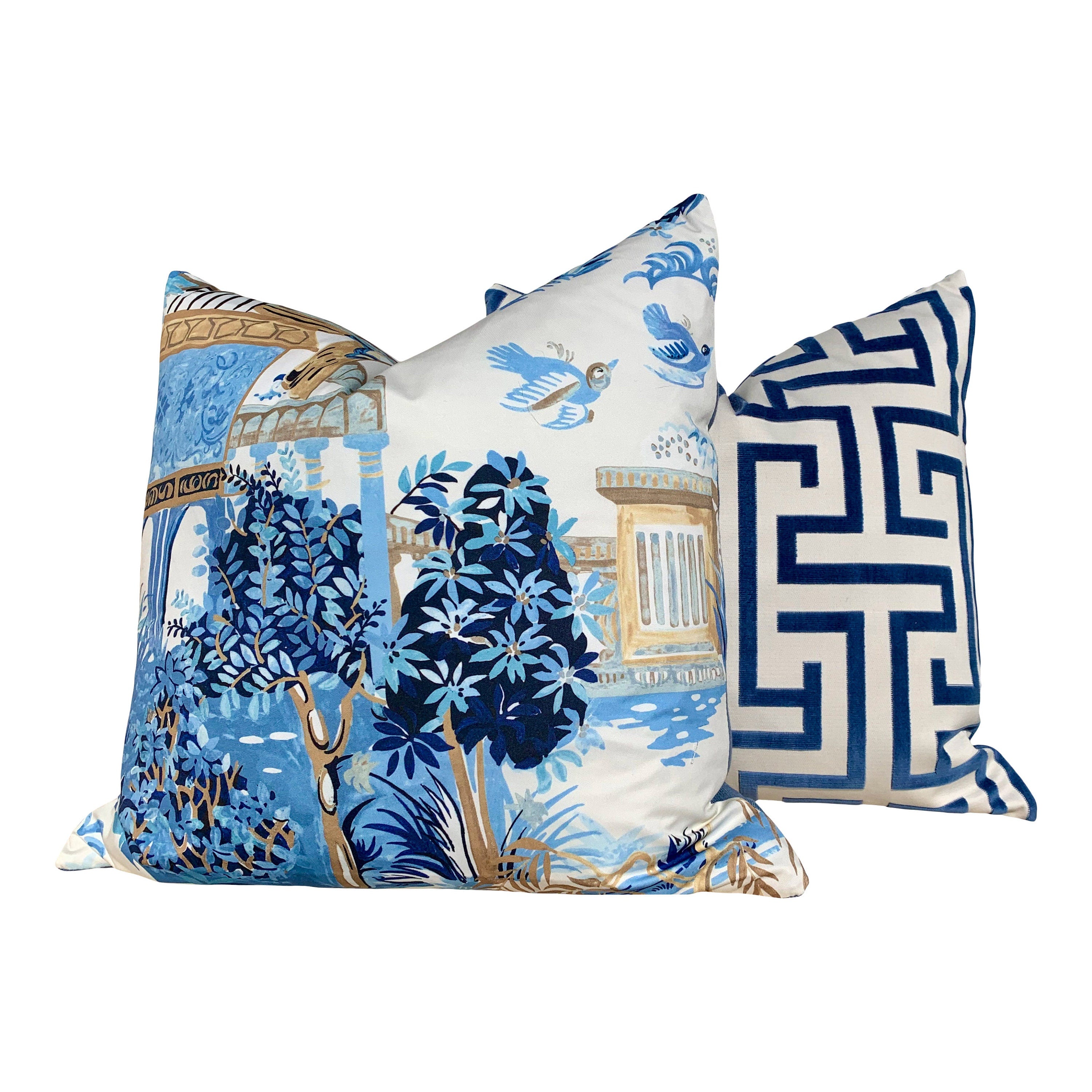 Mystic Garden Pillow in Blue and Beige. Porcelain Blue Pillow Blue Lumbar Pillow Euro Sham Pillow Designer Pillow Cover Accent Throw Cushion