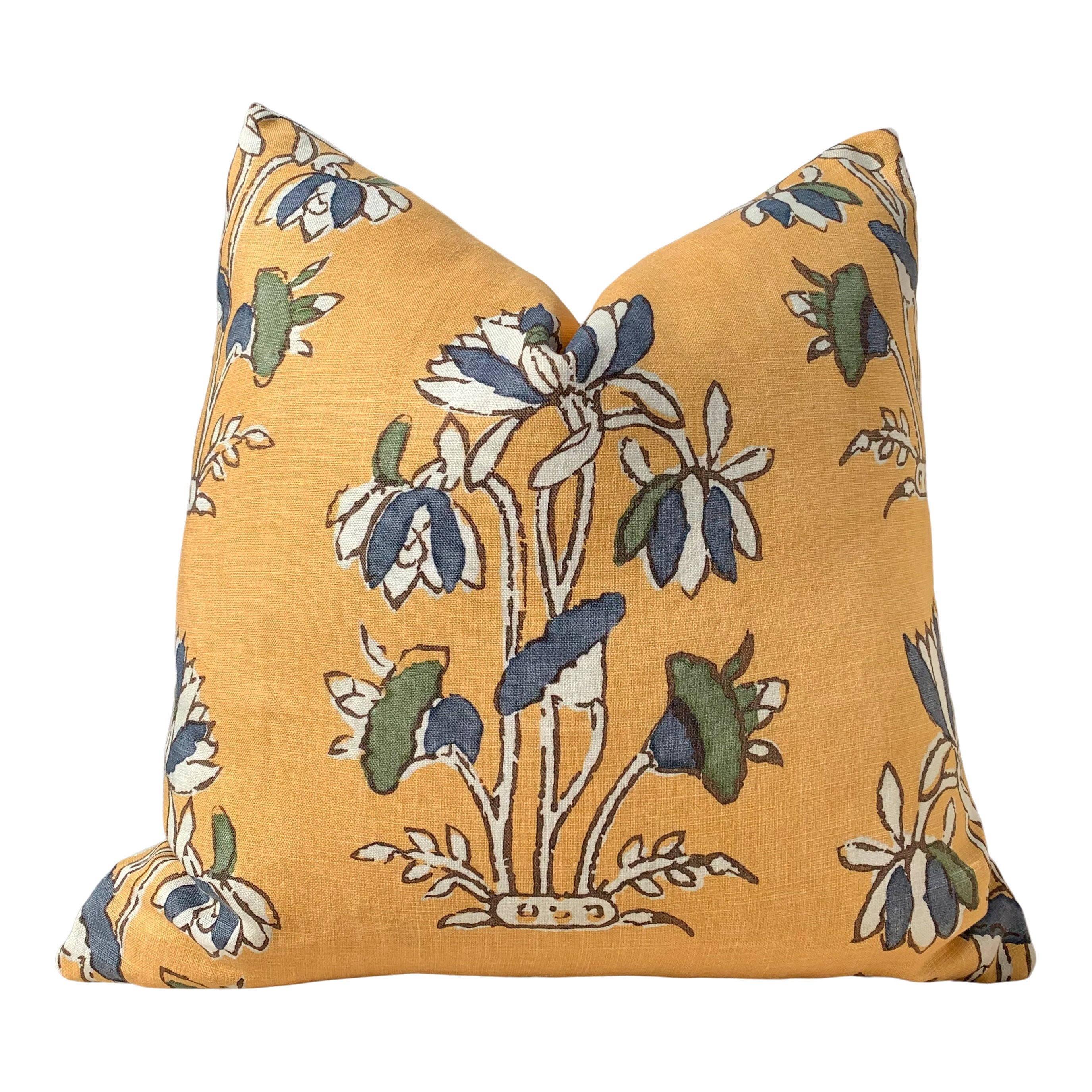 Lily Flower Pillow in Harvest Gold. Lumbar Floral Pillow Cover, Designer Saffron Pillow,  Formal Floral Pillow, Euro Sham Pillow