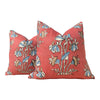 Lily Flower Pillow in Coral. Lumbar Floral Pillow Cover, Designer Coral Throw Pillow, Accent Pillow in Red Blue,  Euro Sham Cushion Cover