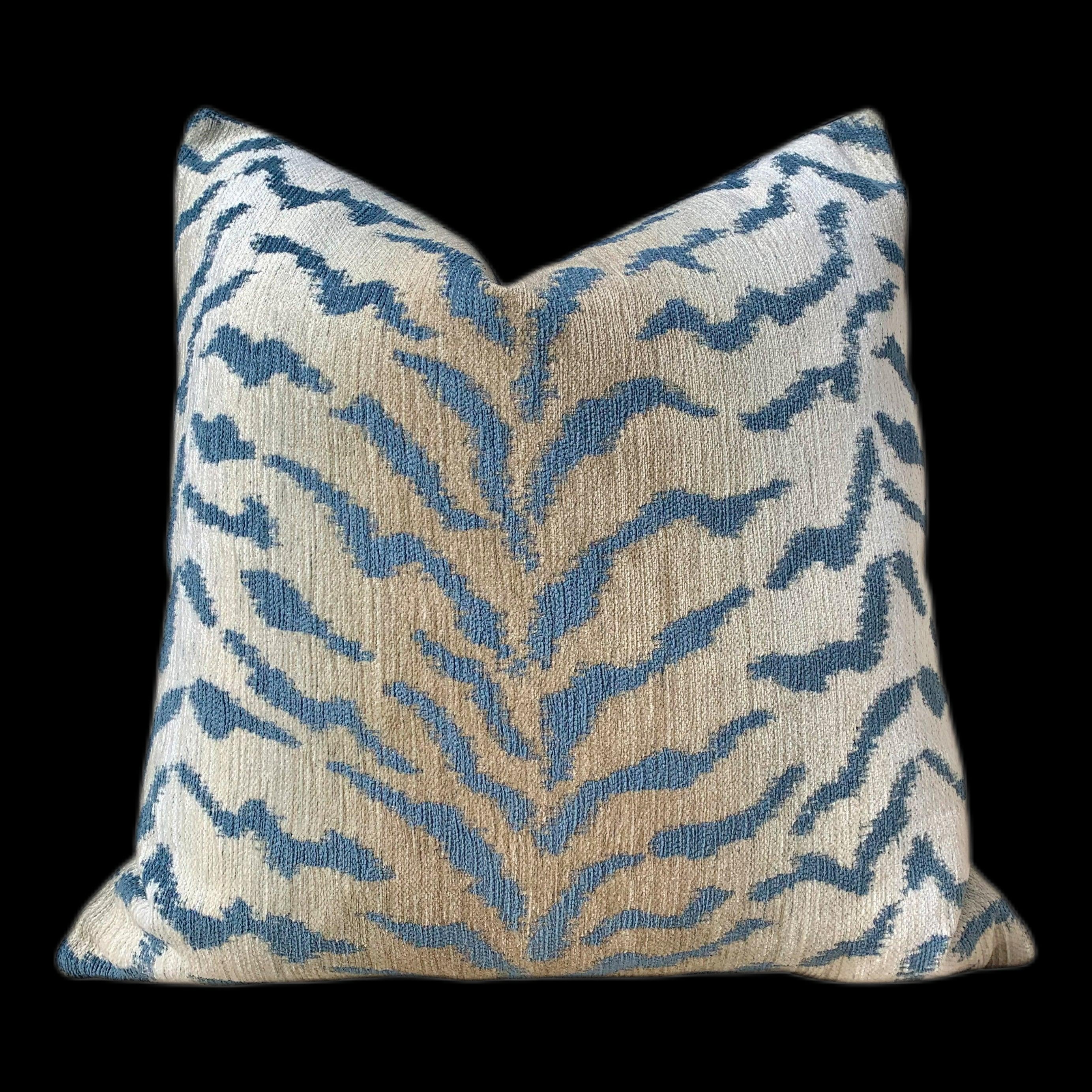 Tiger Stripes Woven Pillow in Spa. Animal Stripes  Lumbar Pillow, Aqua Blue Designer pillow, accent cushion cover, Beige Blue Throw Pillow
