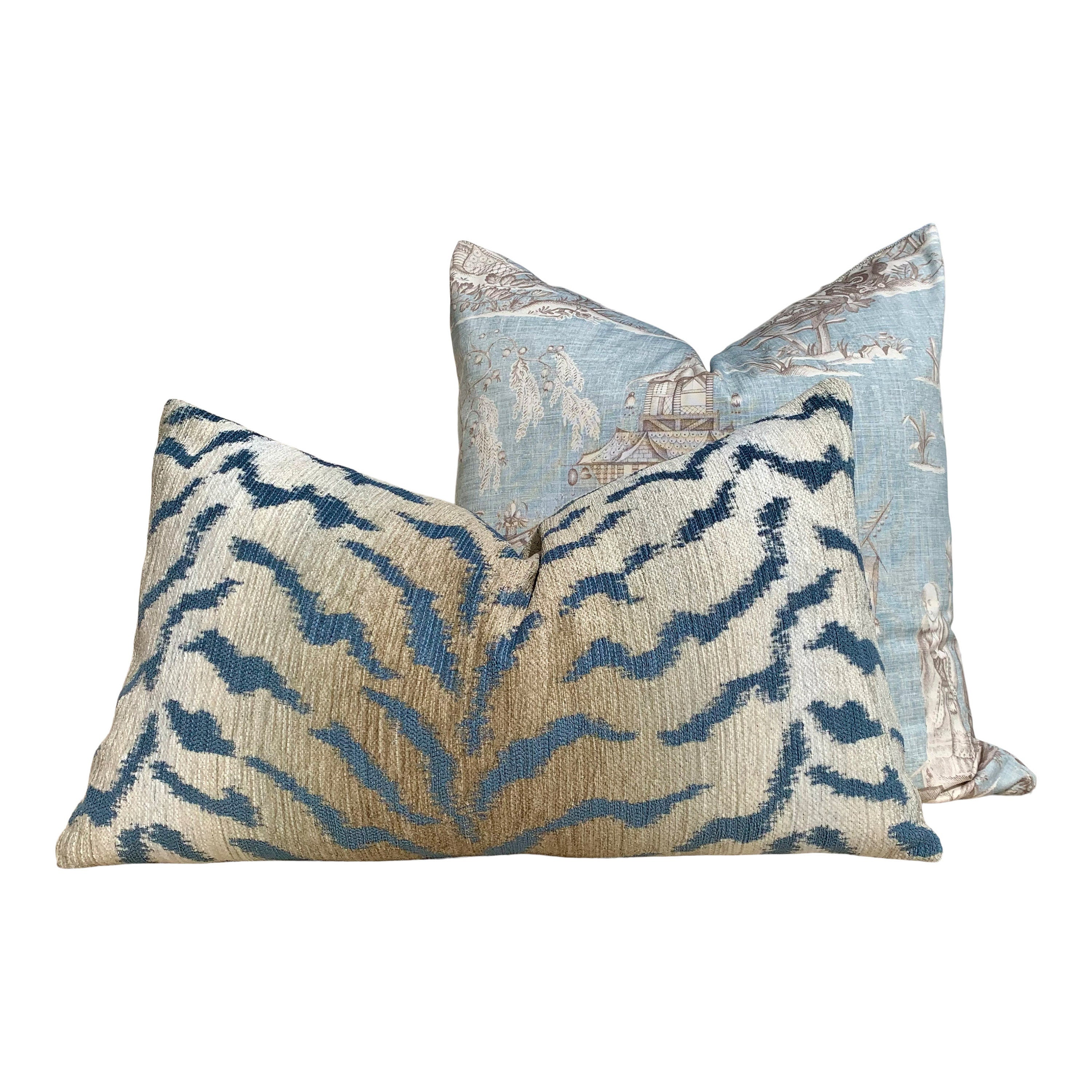 Tiger Stripes Woven Pillow in Spa. Animal Stripes  Lumbar Pillow, Aqua Blue Designer pillow, accent cushion cover, Beige Blue Throw Pillow