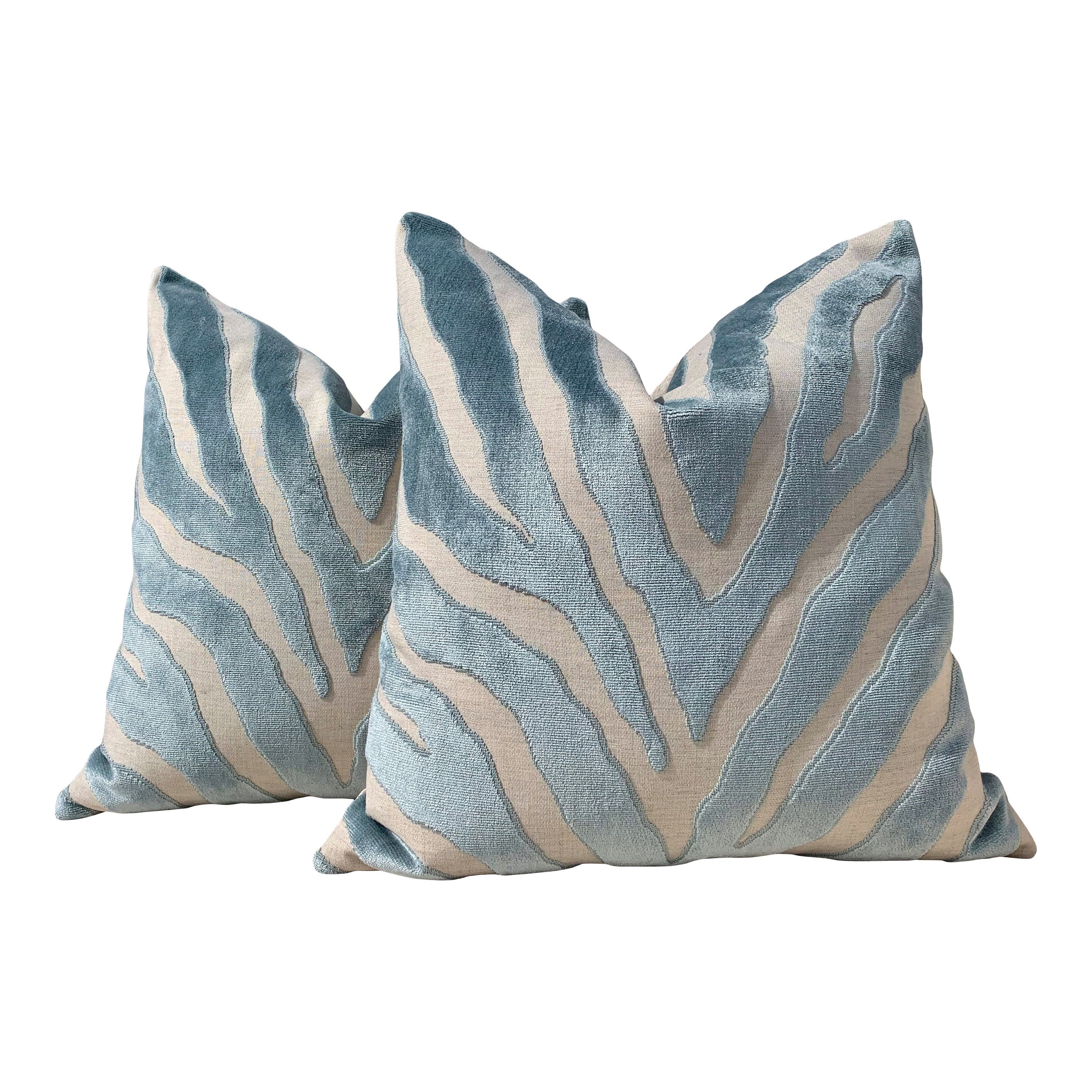 Etosha Velvet Pillow cover in Mineral. Designer Velvet Pillow // Lumbar Velvet Pillow Cover // Zebra Velvet Pillow in Spa