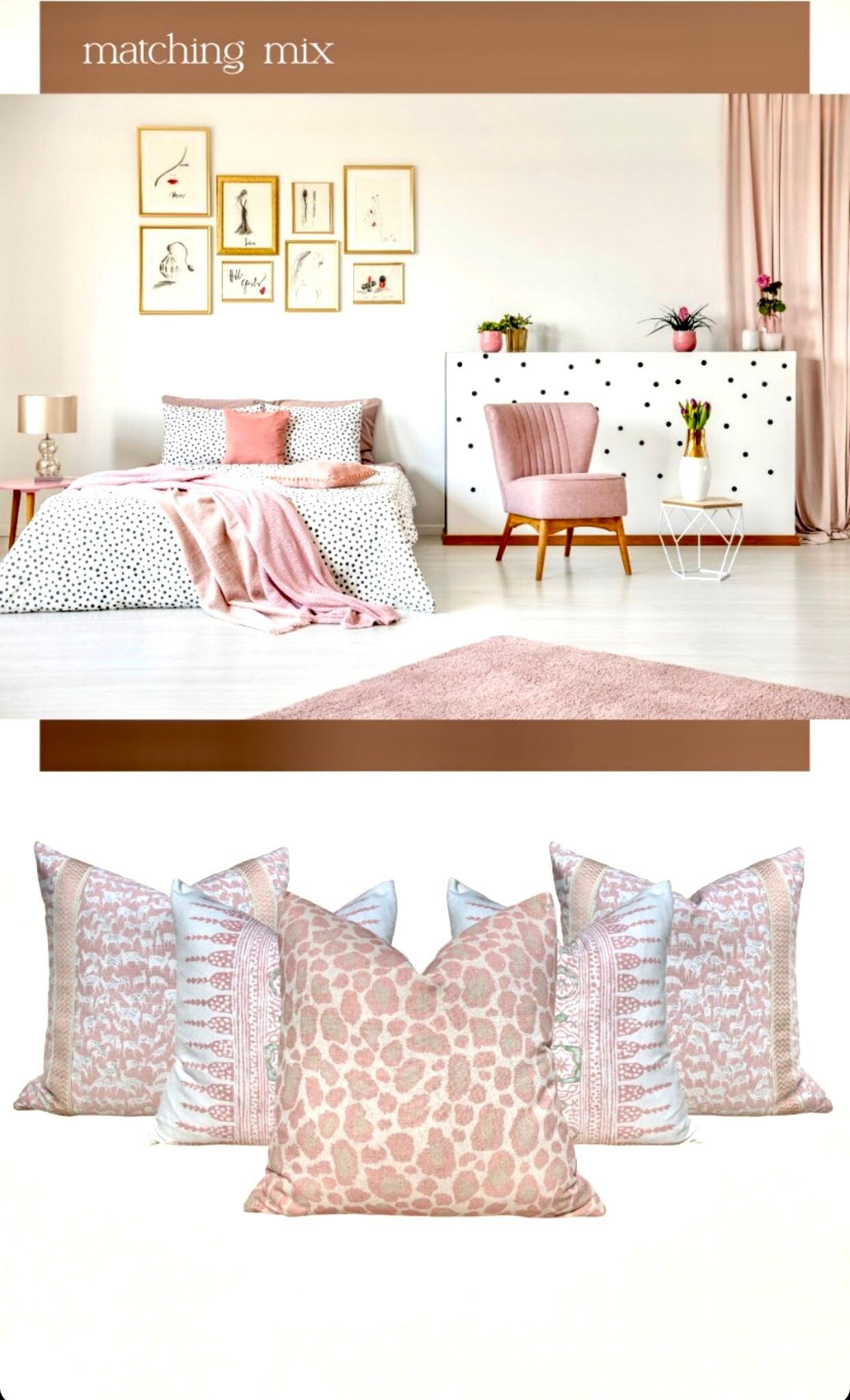 Designer African Leopard Pillow Blush. Animal Skin Pillow // Cheetah Pillow Cover // Long Lumbar Pillow // Euro Sham 26"X26"